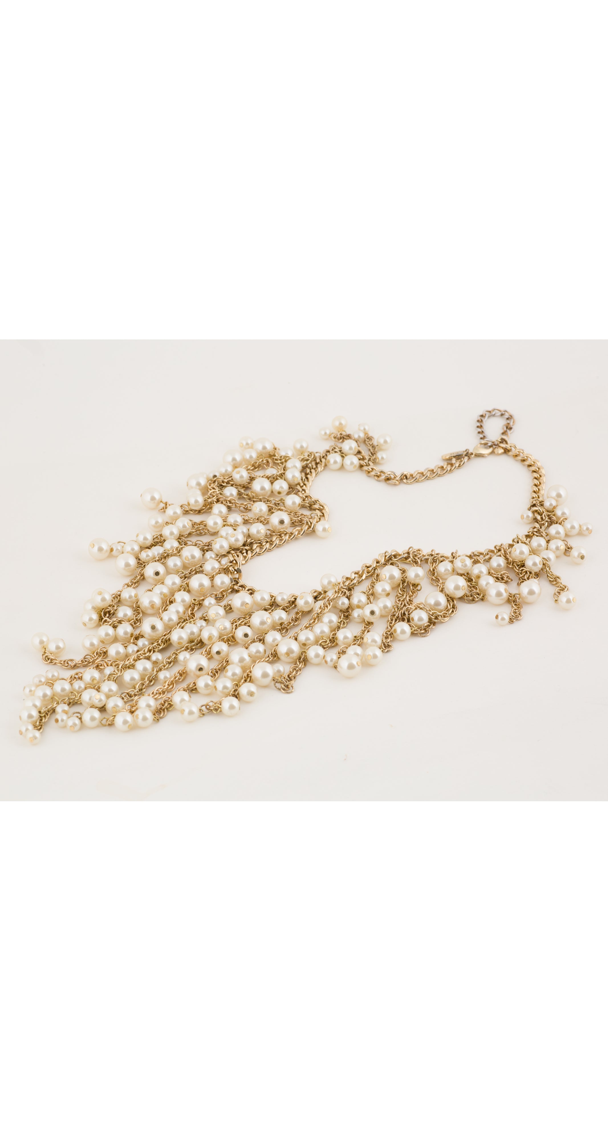 1990s Cascading Faux Pearl Gold Bib Necklace
