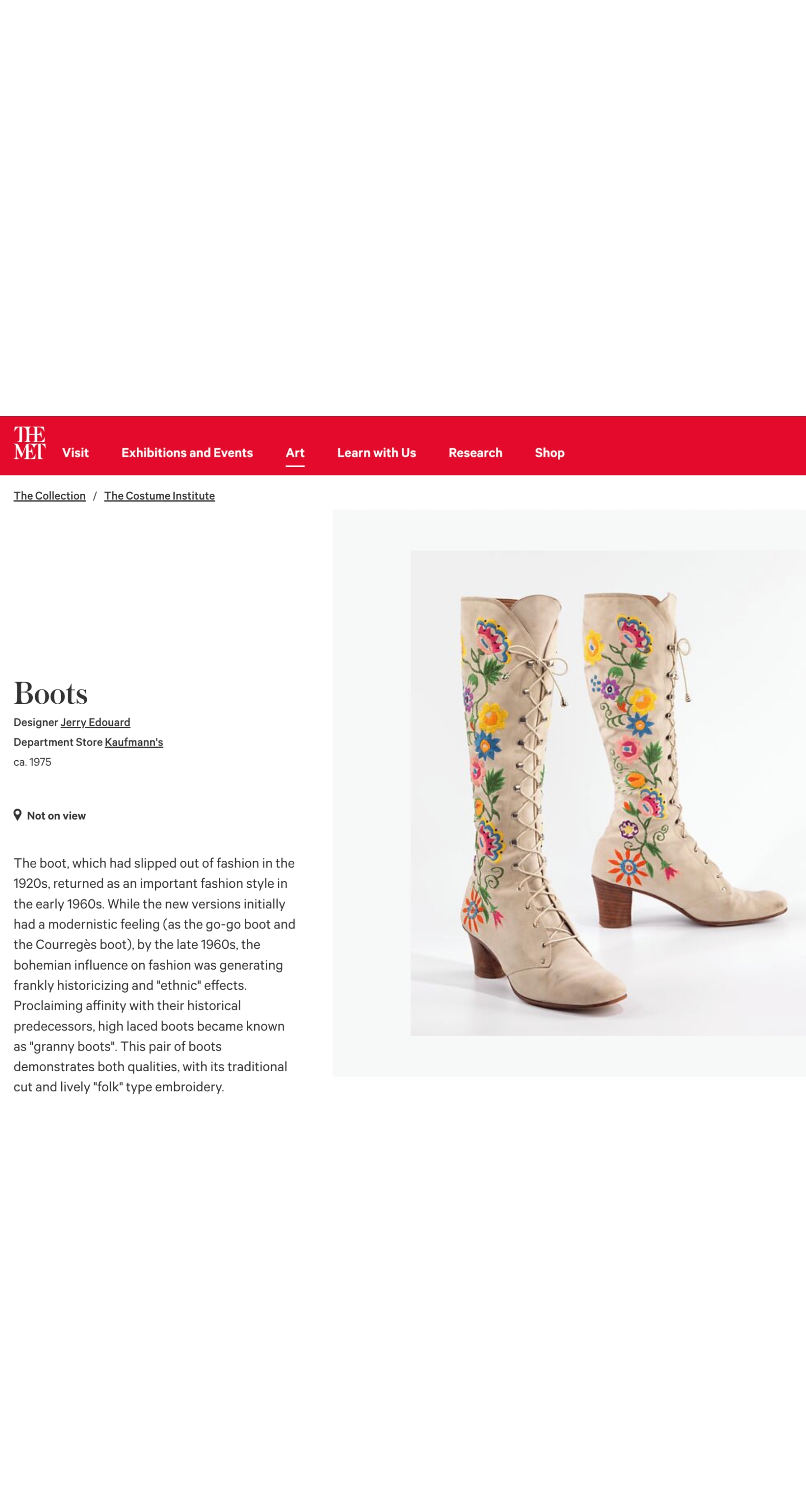 1970s Floral Embroidered Black Canvas Lace-Up Boots