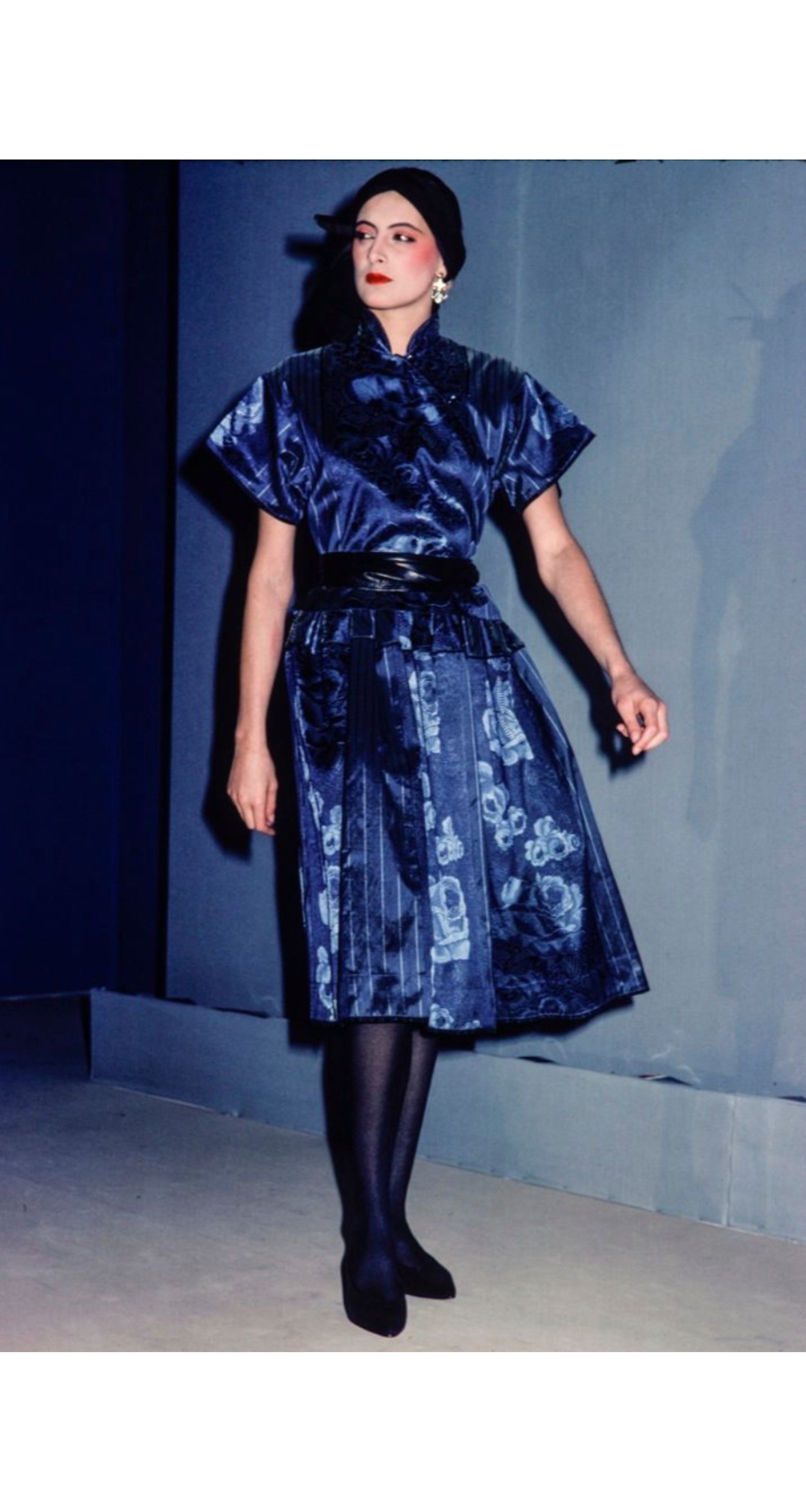 1982 S/S Floral Burgundy Silk Jacquard Skirt