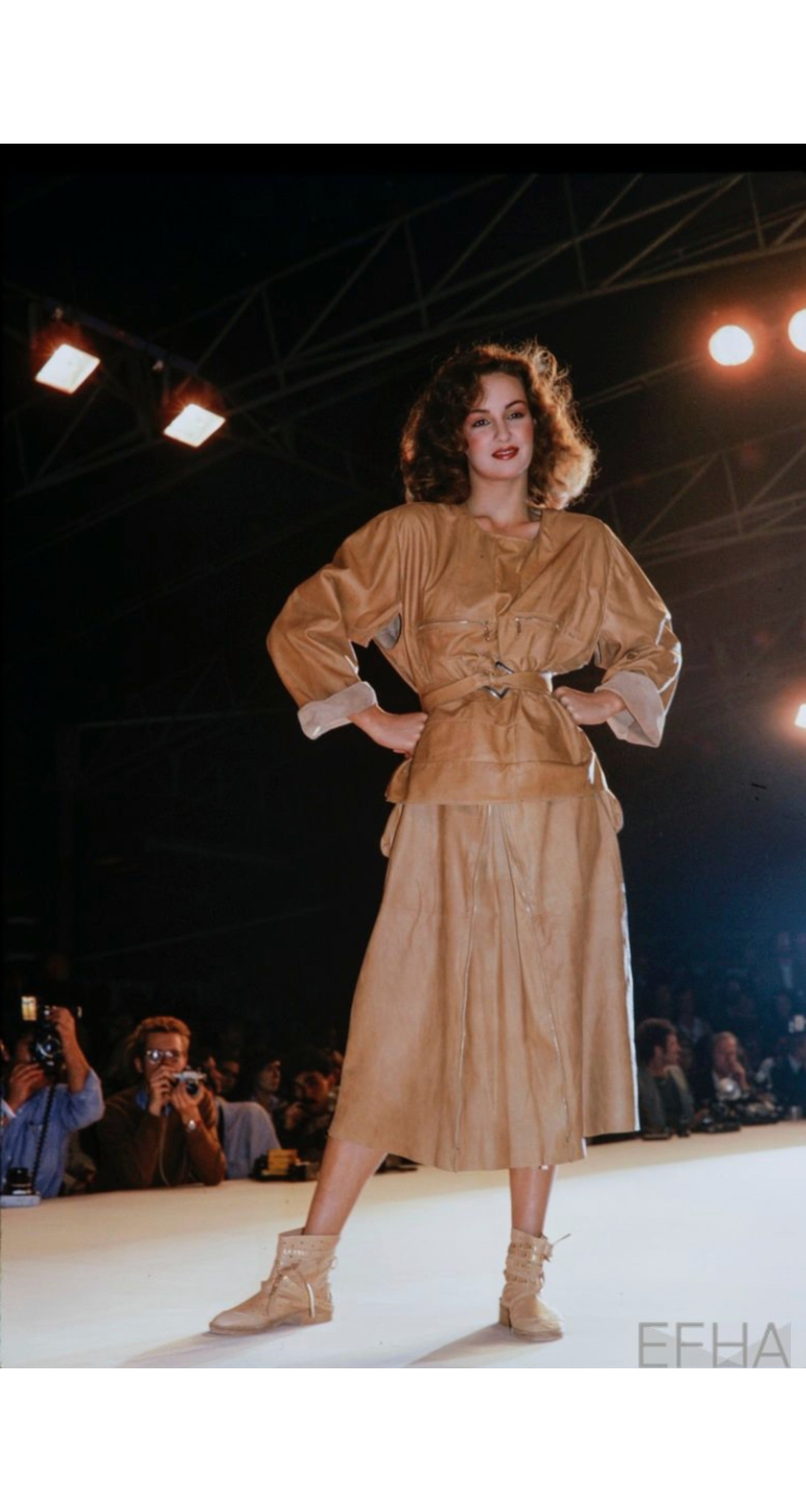 1979 S/S Tan Panel Leather Long Sleeve Top