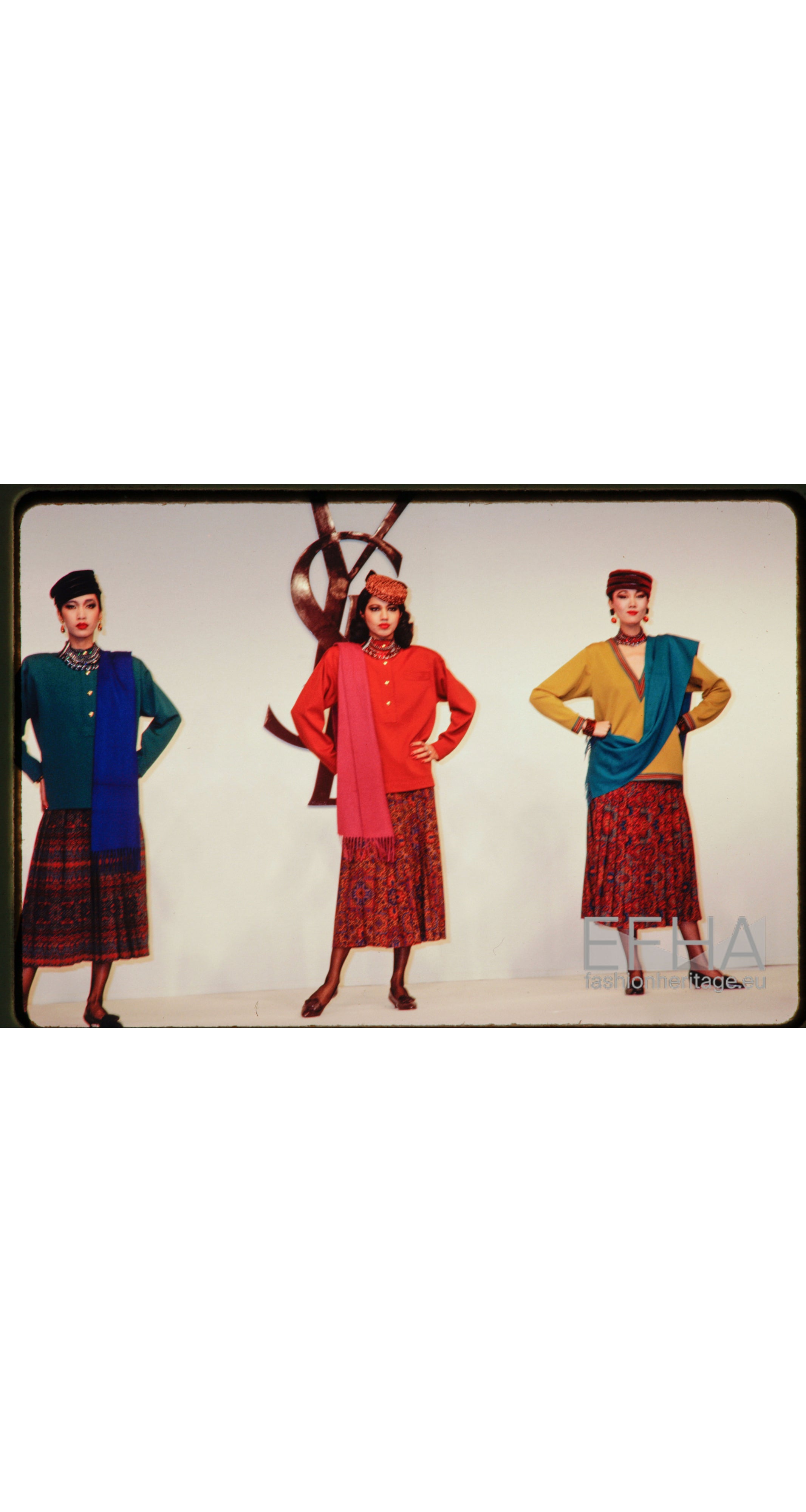 1983-84 F/W Printed Magenta Silk Blouse & Wool Skirt Set