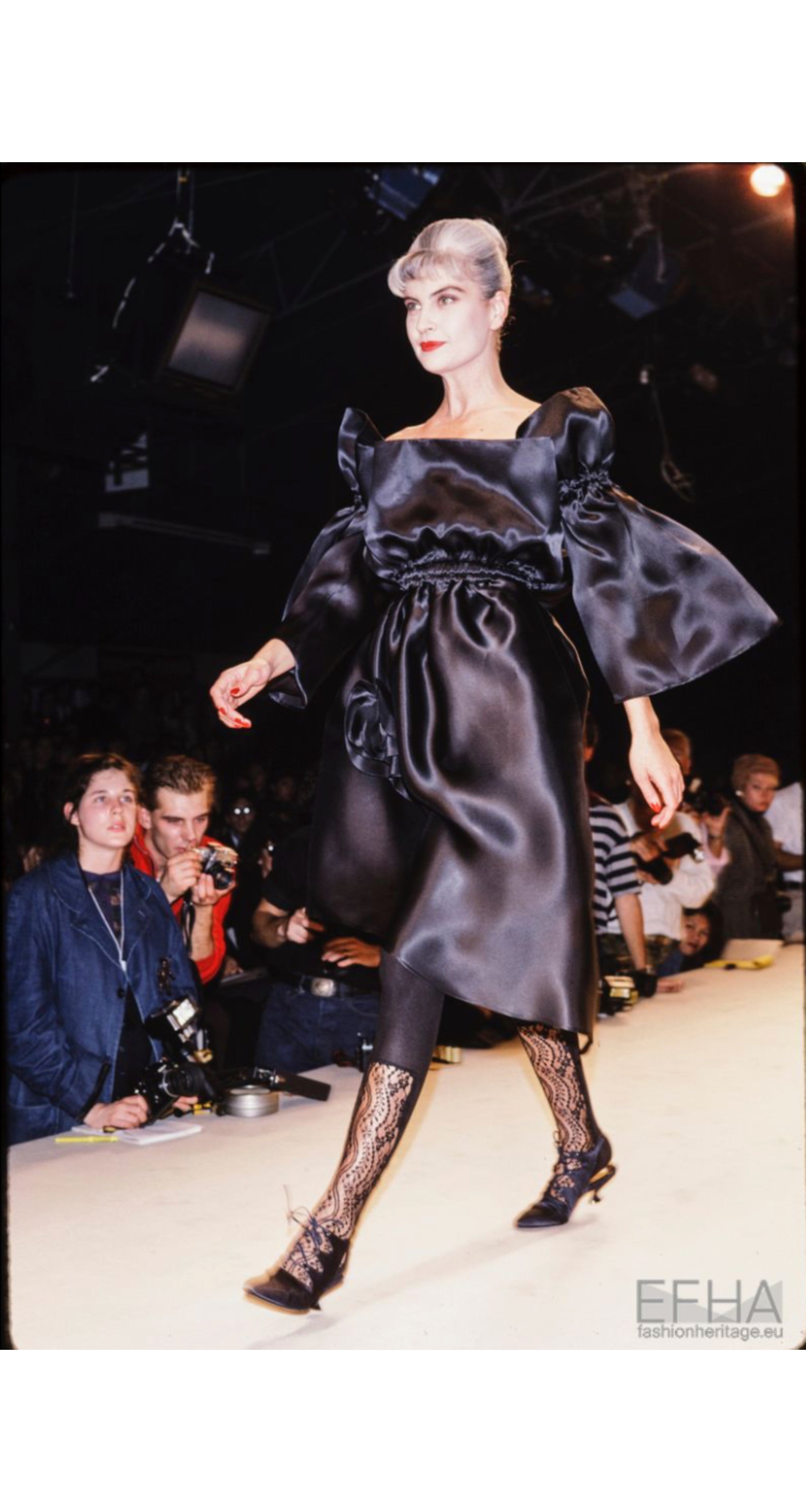 1989 S/S Heart Appliqué Black Silk Organza Party Dress