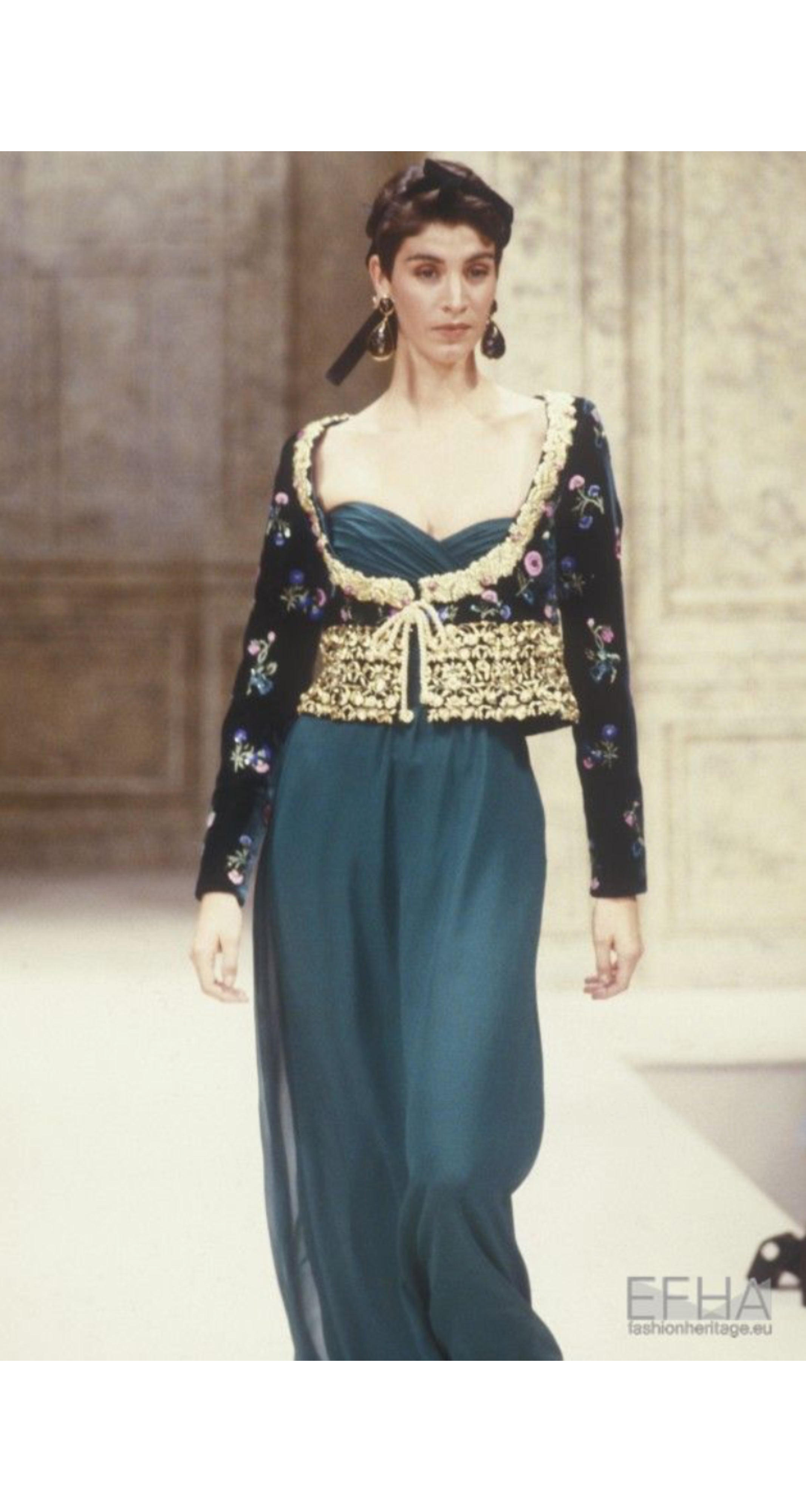 1988-89 F/W Gold Bullion Embellished Teal Velvet Bolero Jacket