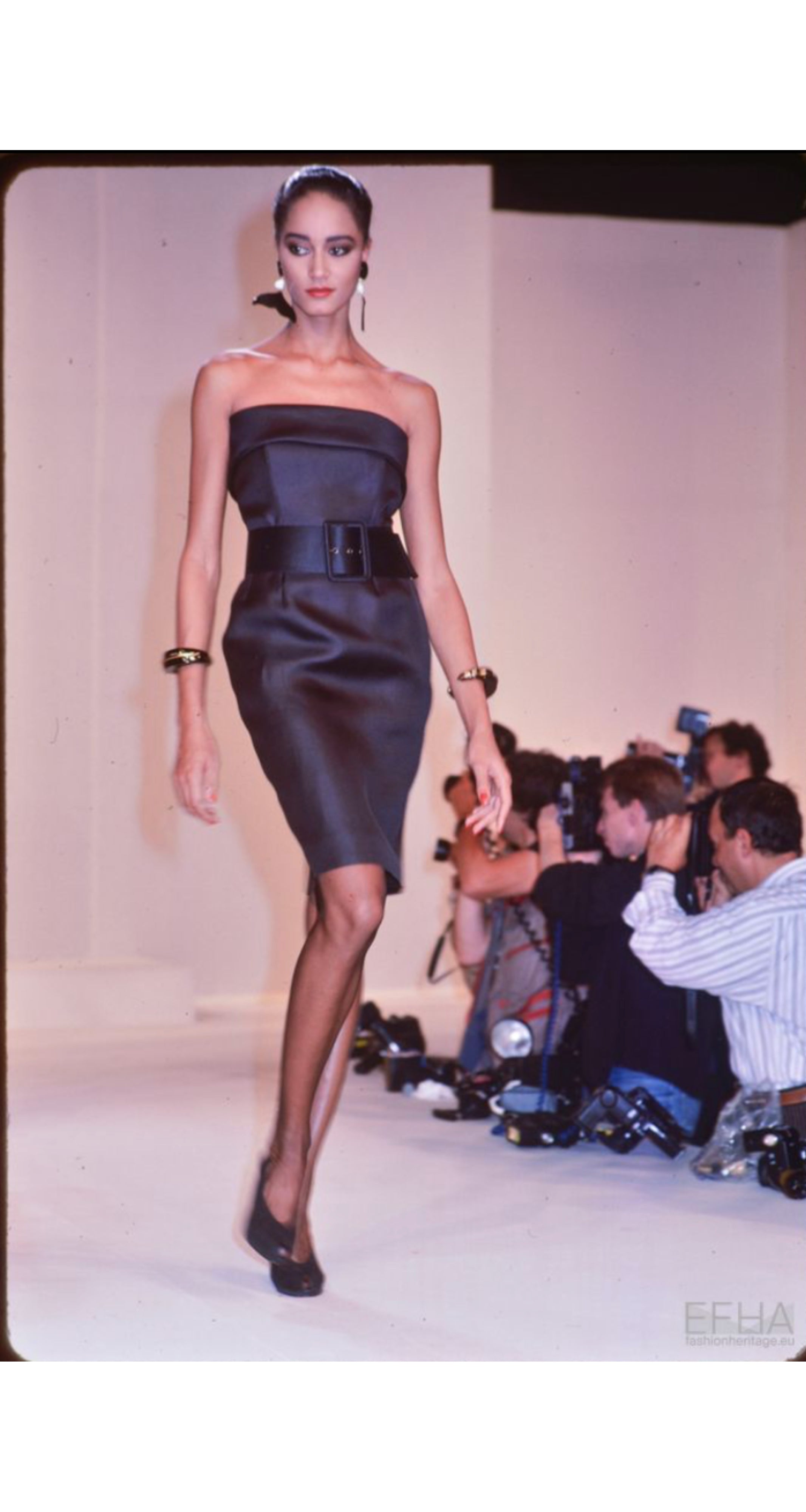 1987 S/S Black Cotton Strapless Bustier Dress