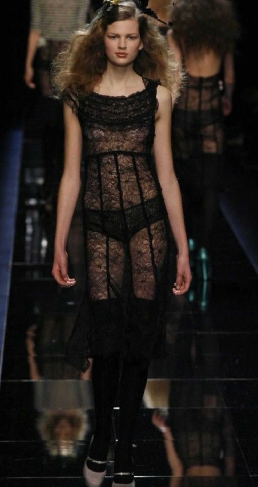 2006-07 F/W Black Chantilly Lace Ruffle Trim Dress