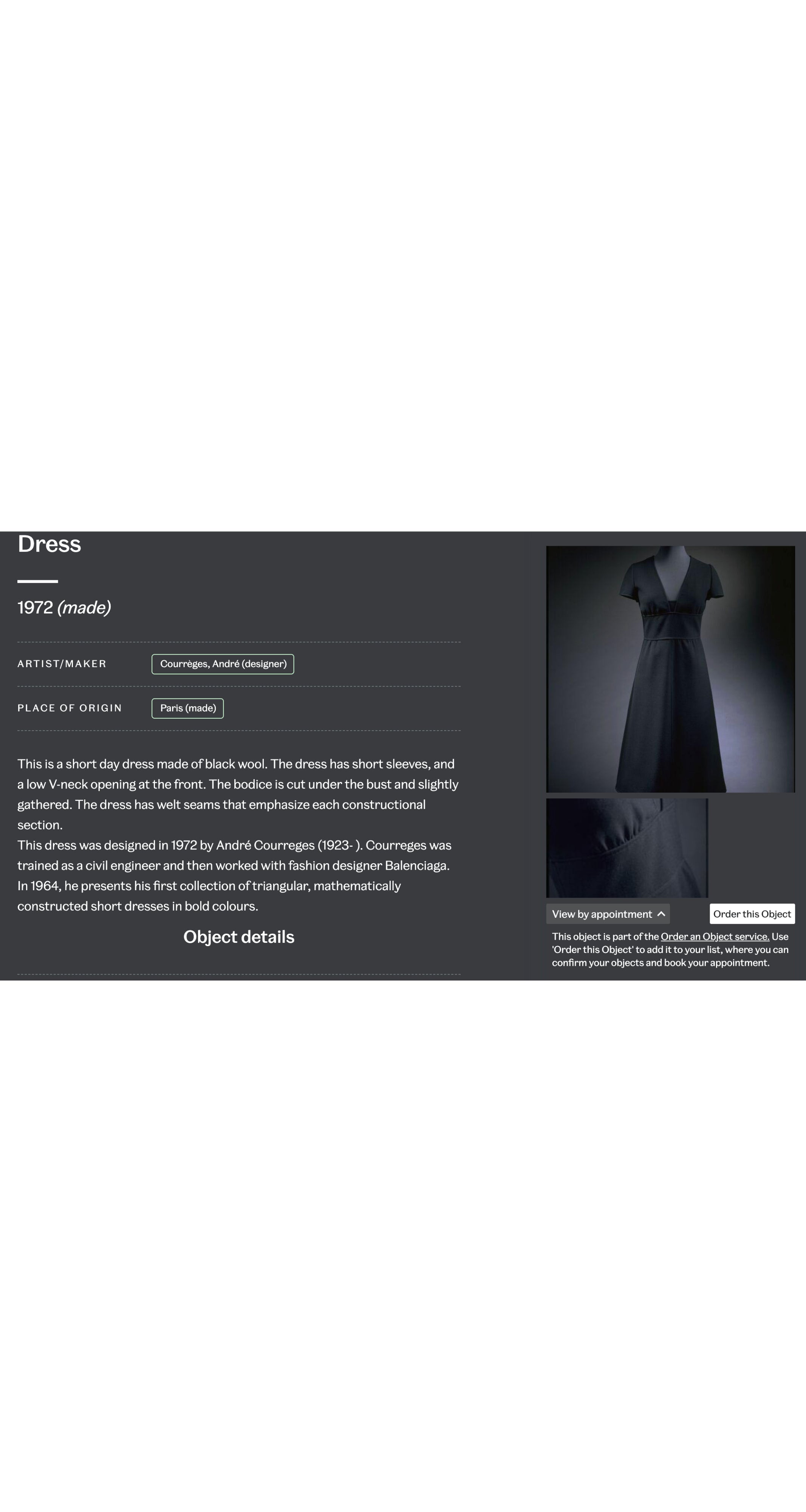 1972 Cream Wool Deep V-Neck Mini Dress