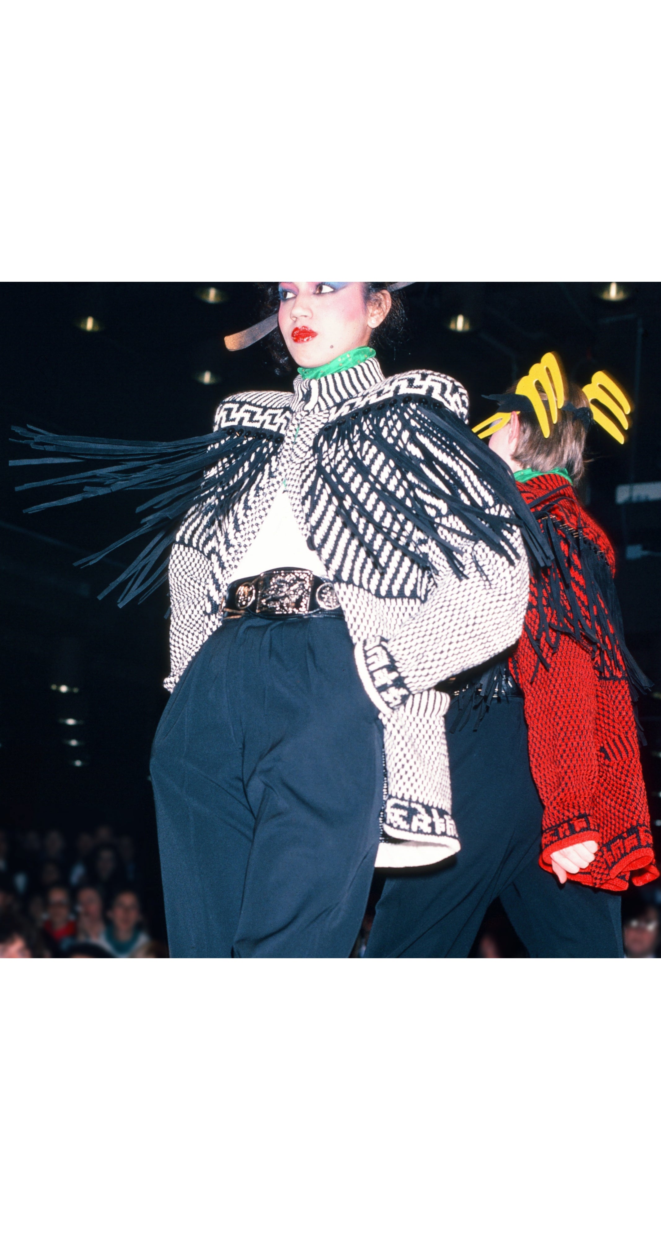 1980-81 F/W Hannya Mask Geometric Knit Tassel Cardigan