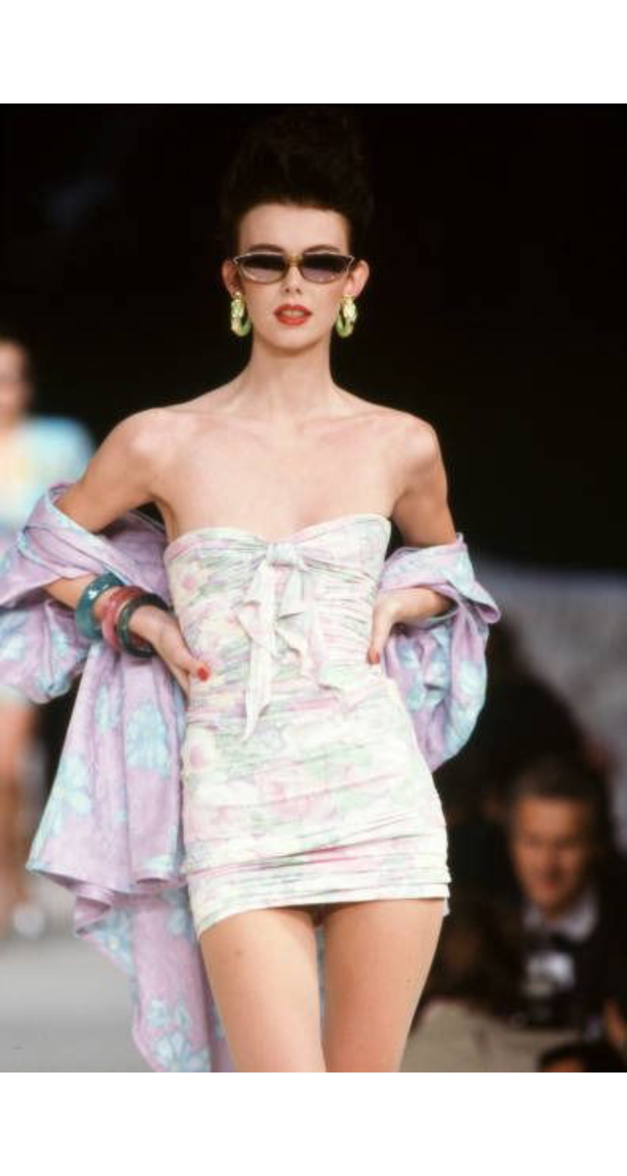 1988 S/S Floral Pastel Silk Jersey Ruched Dress