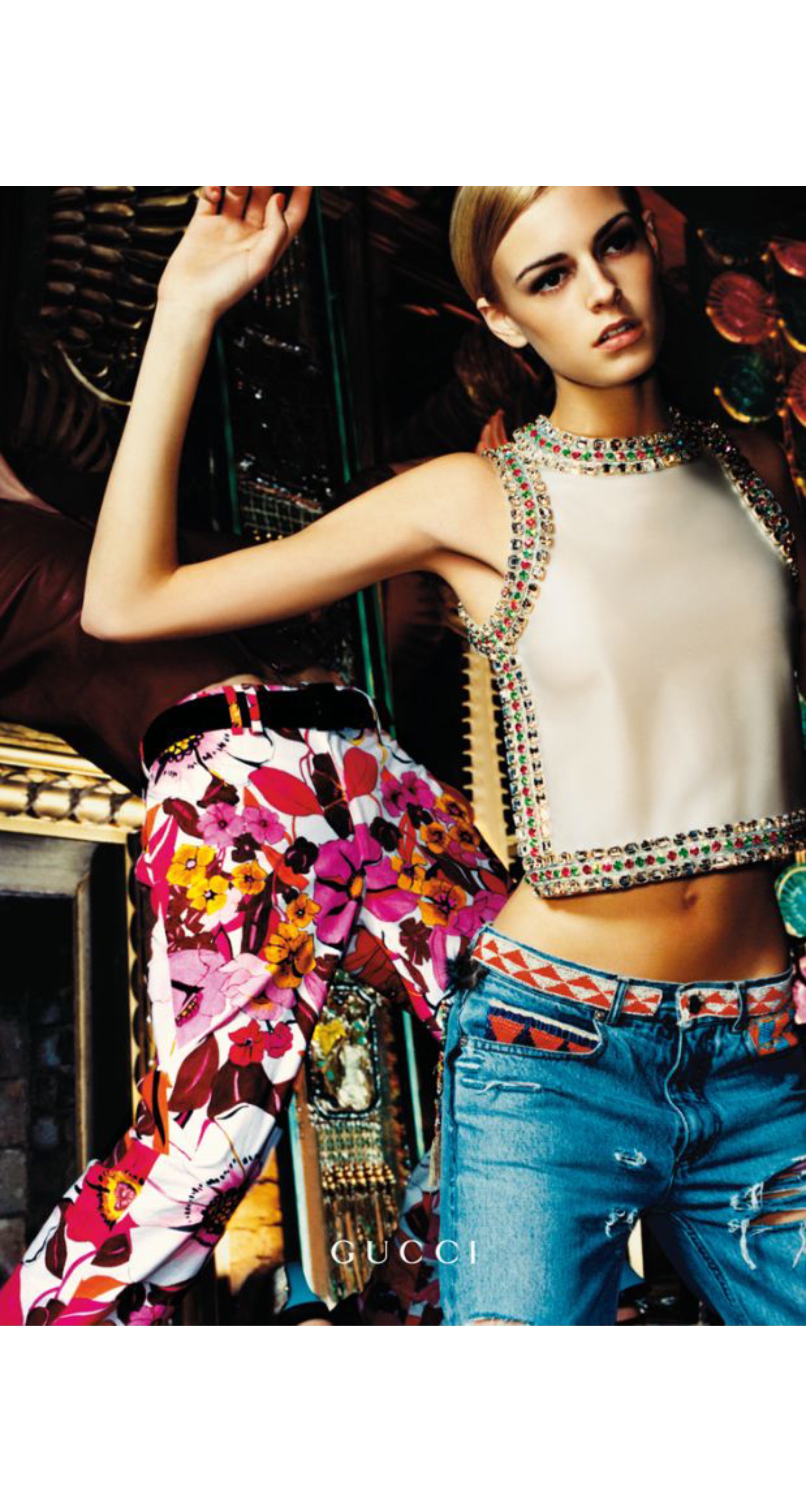 1999 S/S Beaded Distressed Denim Mid-Rise Jeans