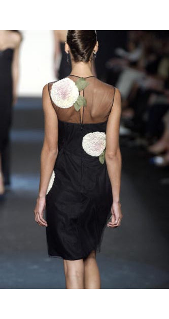 2004 S/S Black Mesh Flower Appliqué Cocktail Dress