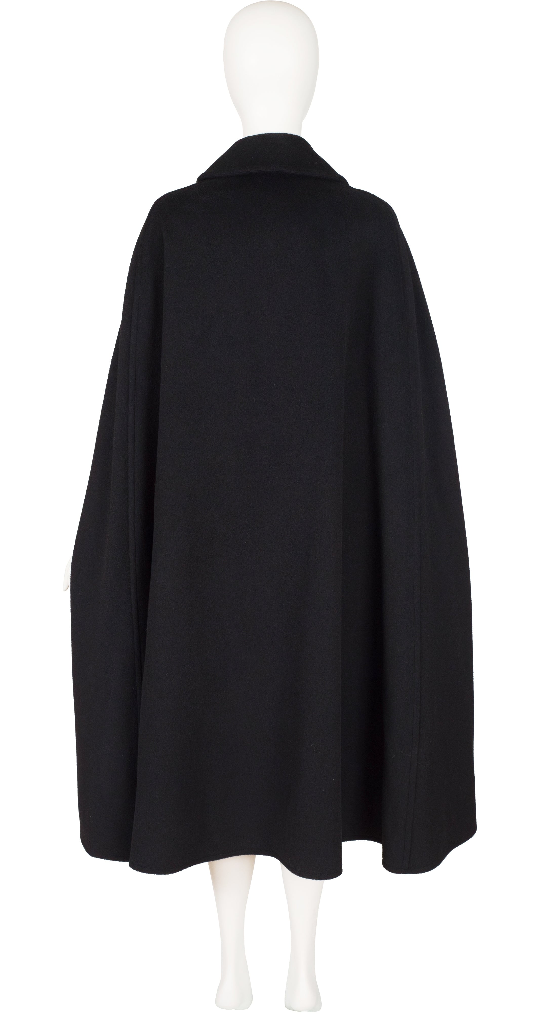 1970s Black Wool Leather Trim Collared Cape