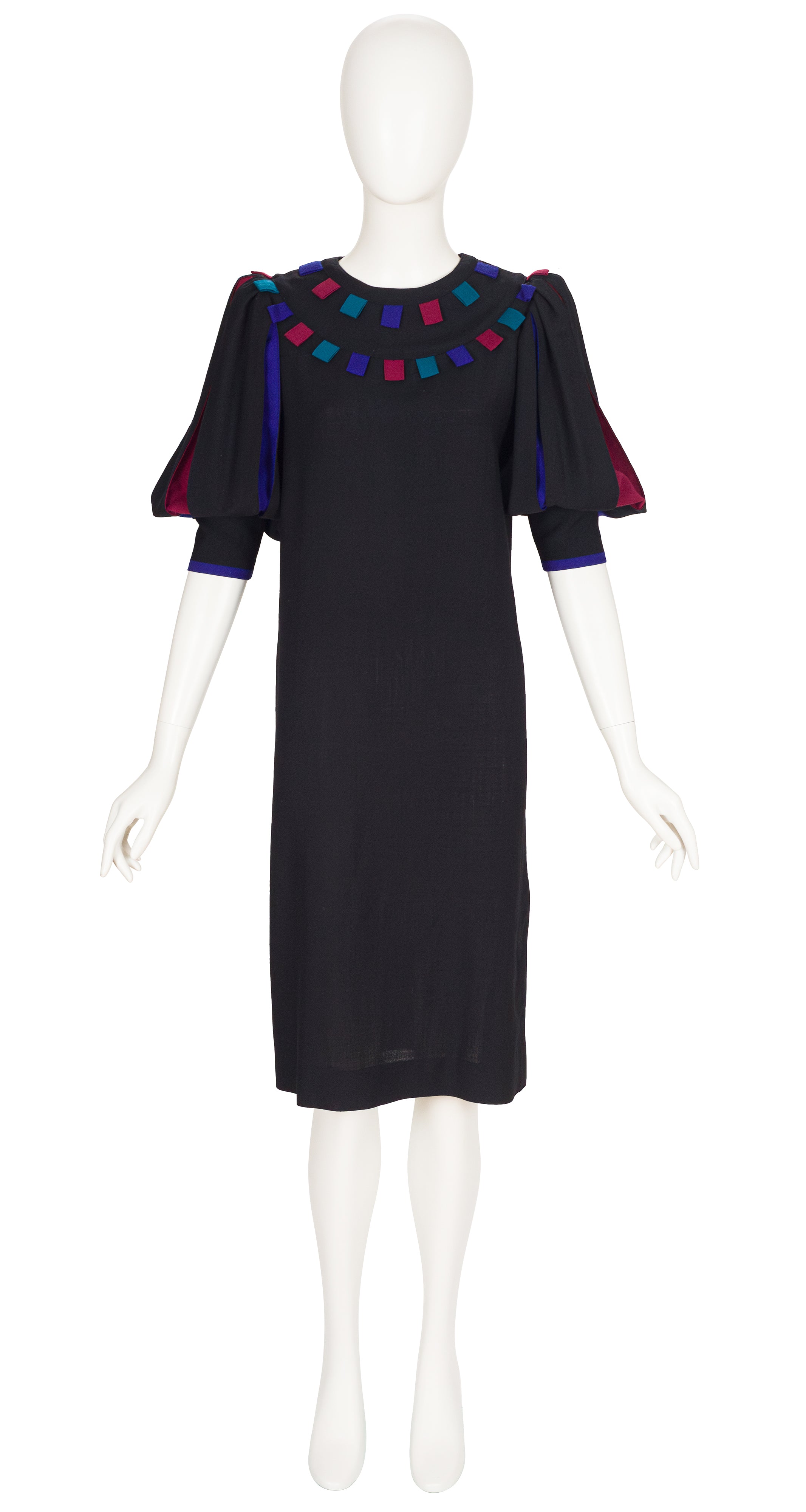1980s Black Balloon Sleeve Shift Dress