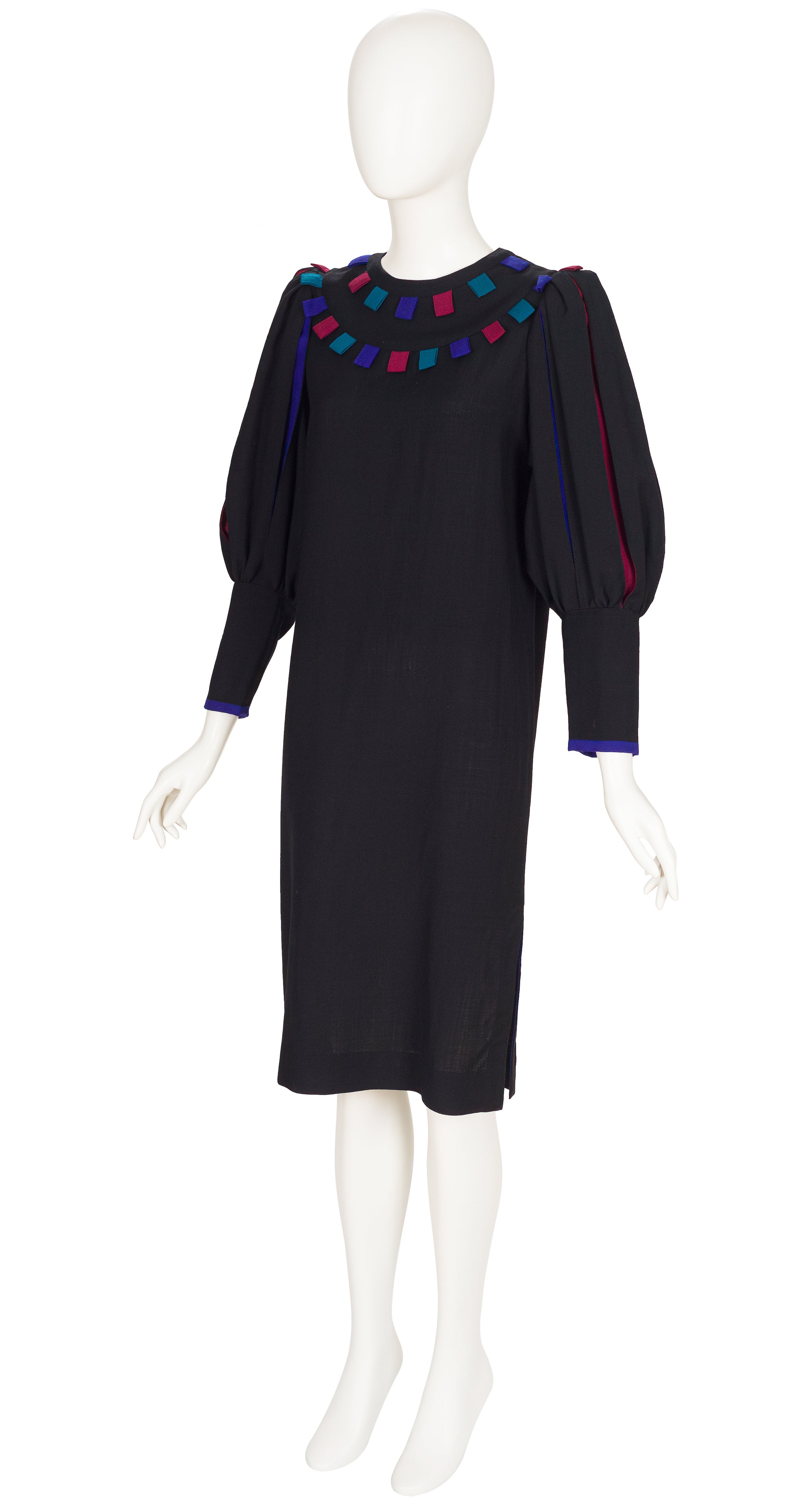 1980s Black Balloon Sleeve Shift Dress