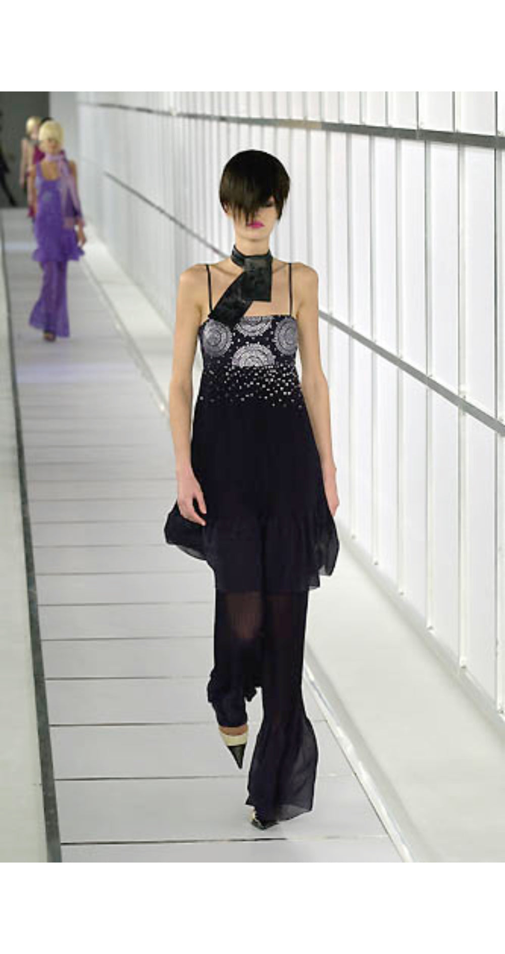 2000-01 F/W Sequin Navy Silk Chiffon Pleated Jumpsuit