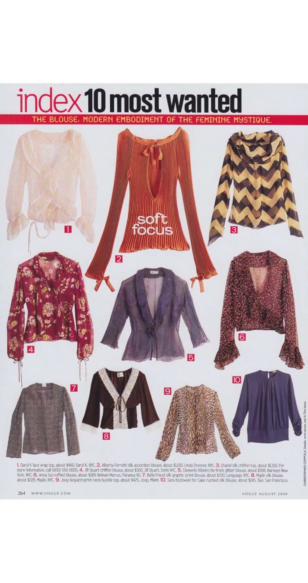 2000 A/W Chevron Silk Chiffon Cowl Neck Blouse