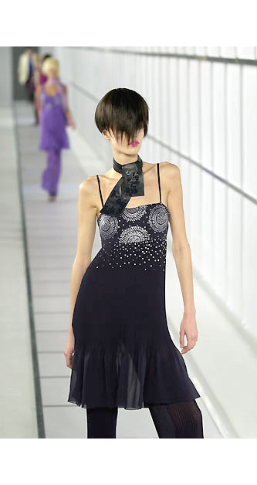 2000-01 F/W Sequin Navy Silk Chiffon Pleated Jumpsuit