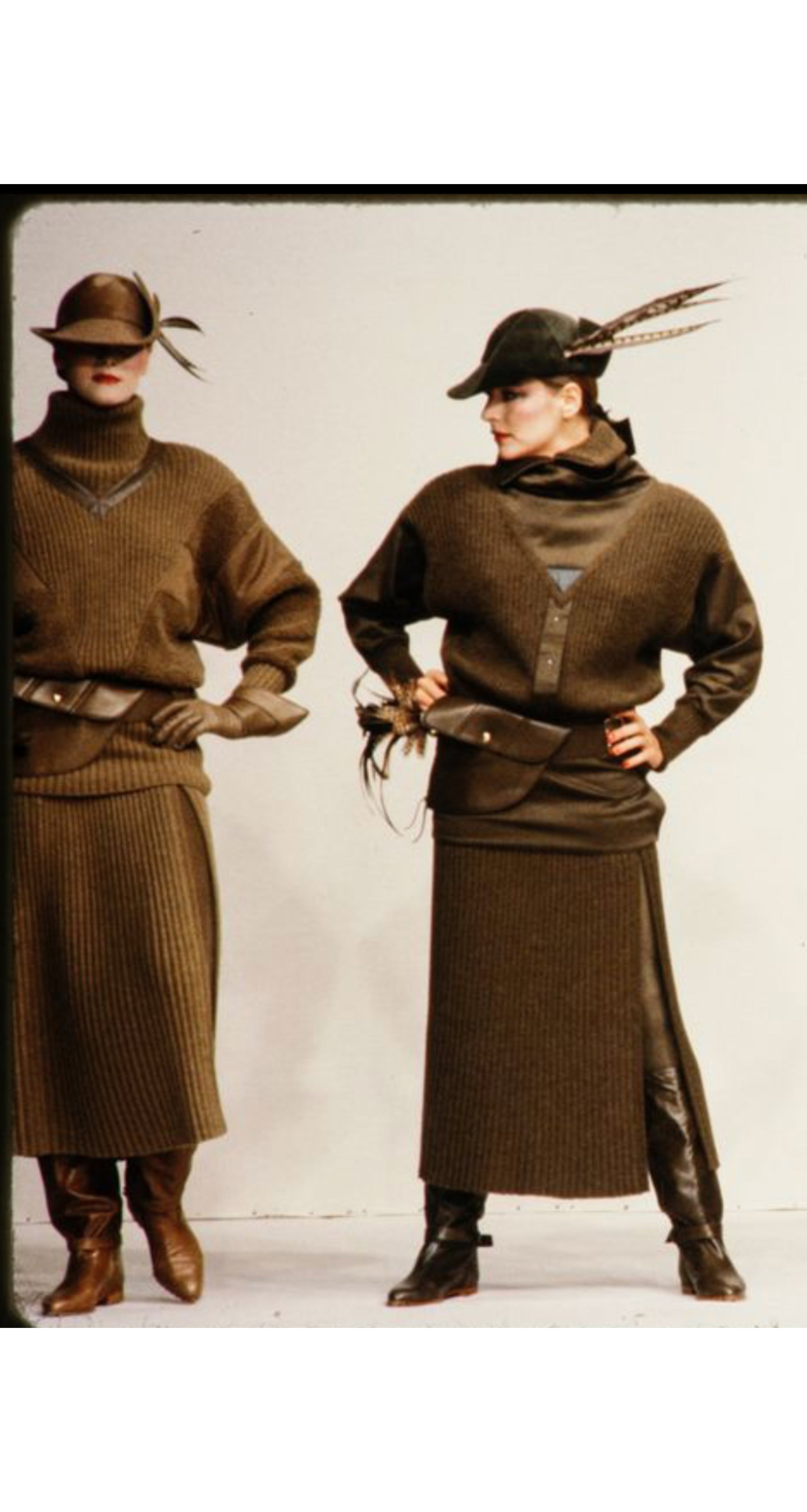 1983-84 F/W Beige Alpaca Knit & Leather Sweater