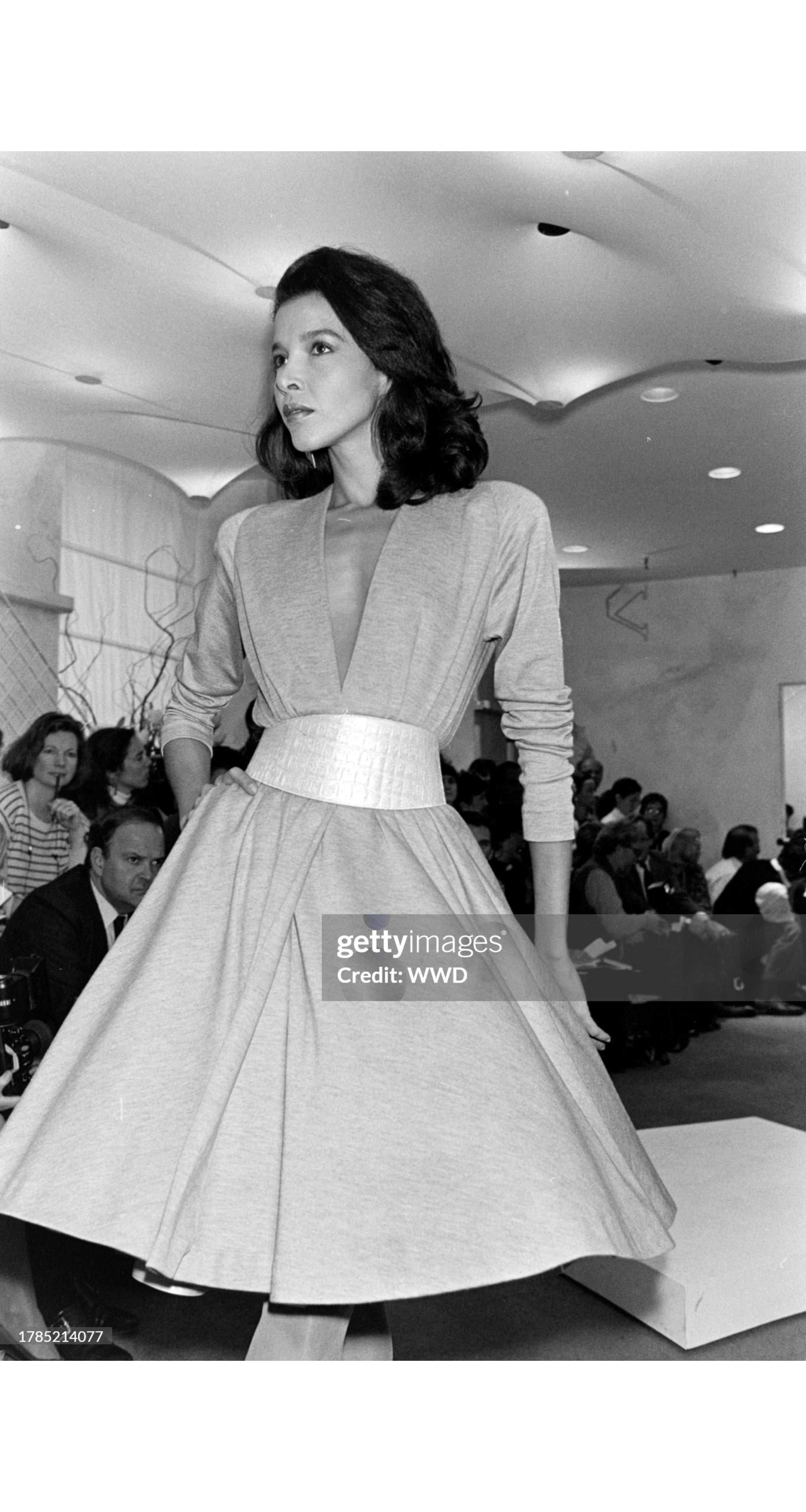 1987 S/S Black Wool Jersey Plunge Neck Wrap Dress