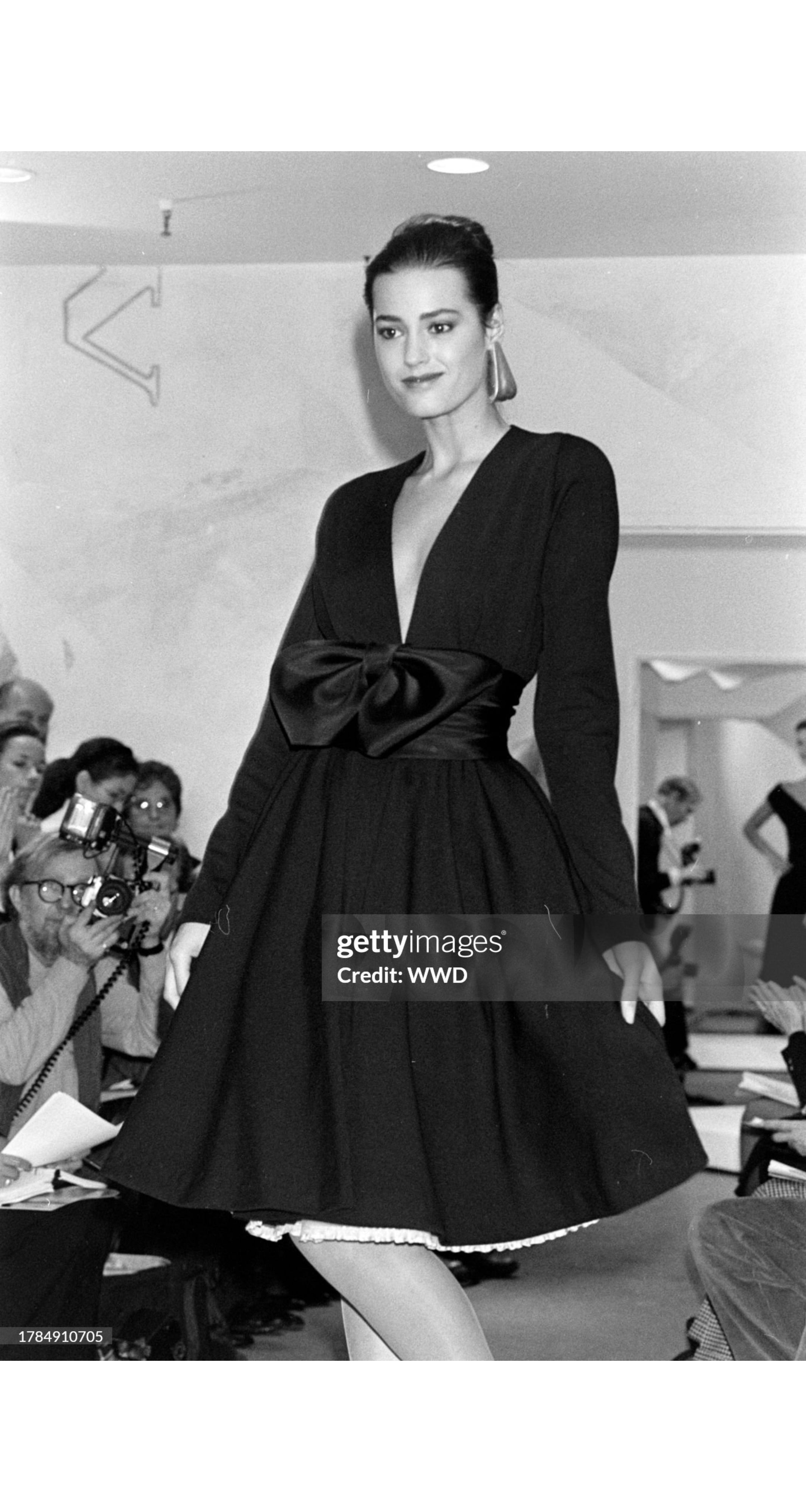 1987 S/S Black Wool Jersey Plunge Neck Wrap Dress