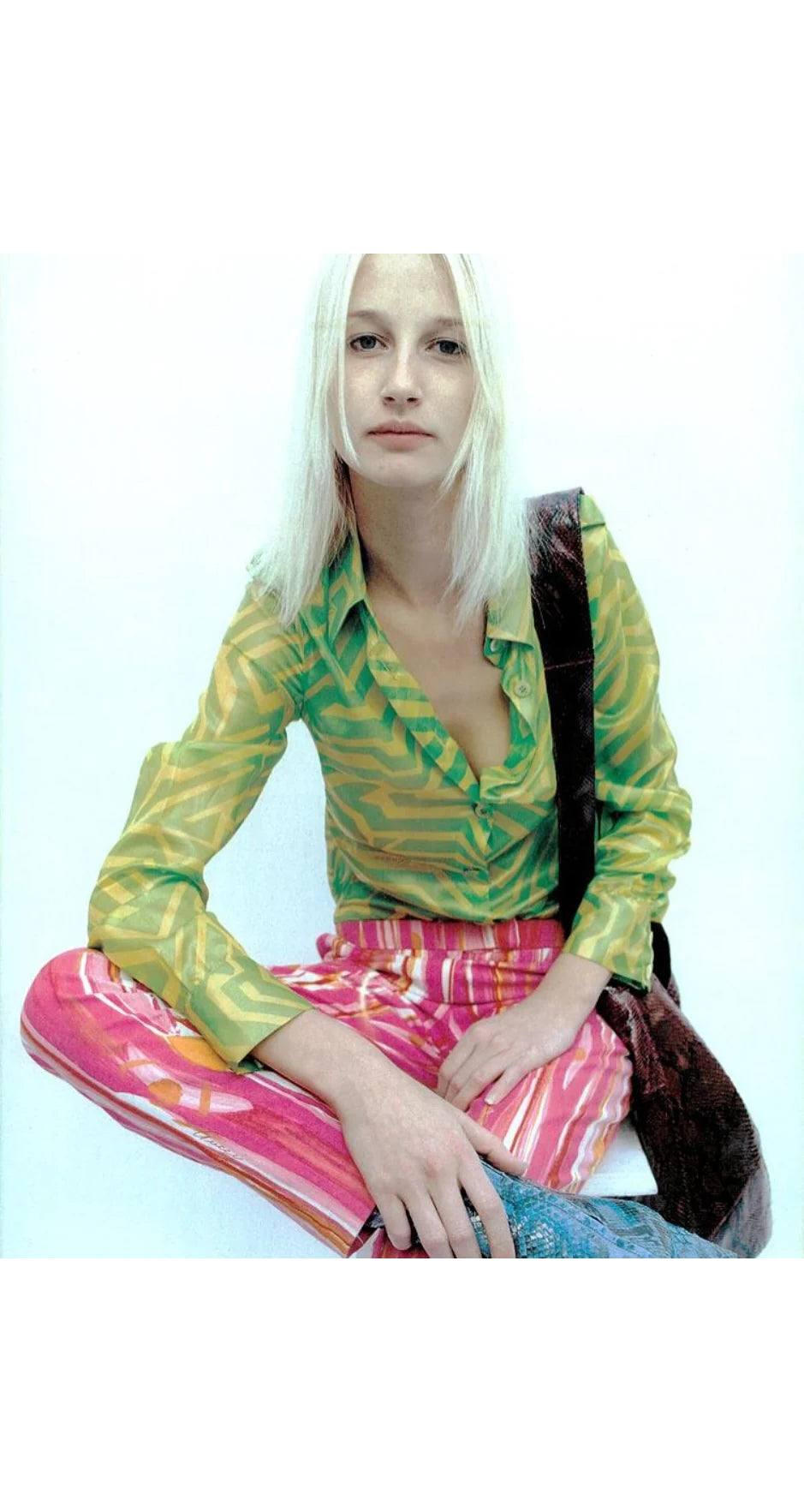 1996 S/S Pink & Orange Brushstroke Print Cotton Pants