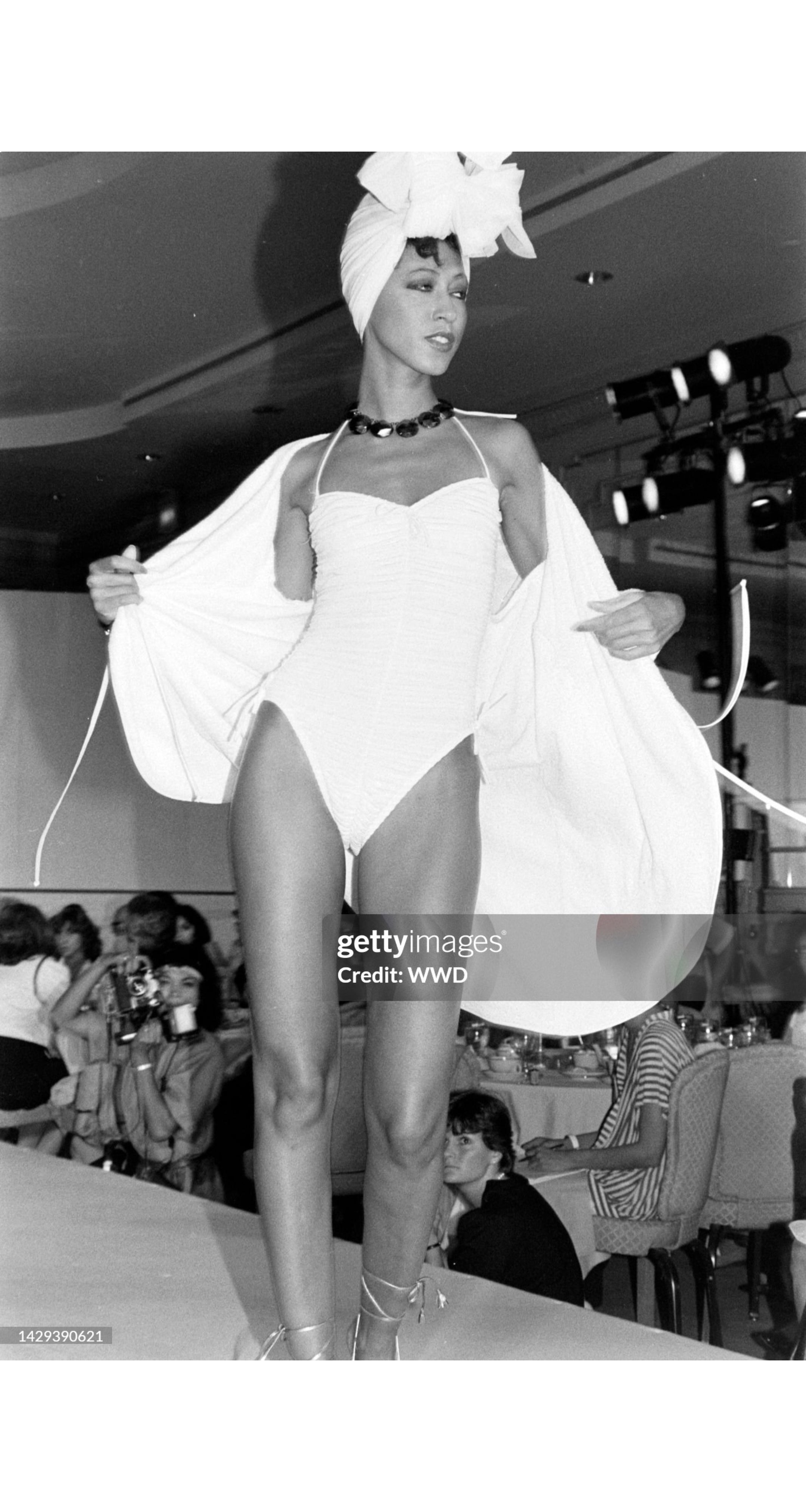 1983 Black Ruched Halter One-Piece Swimsuit