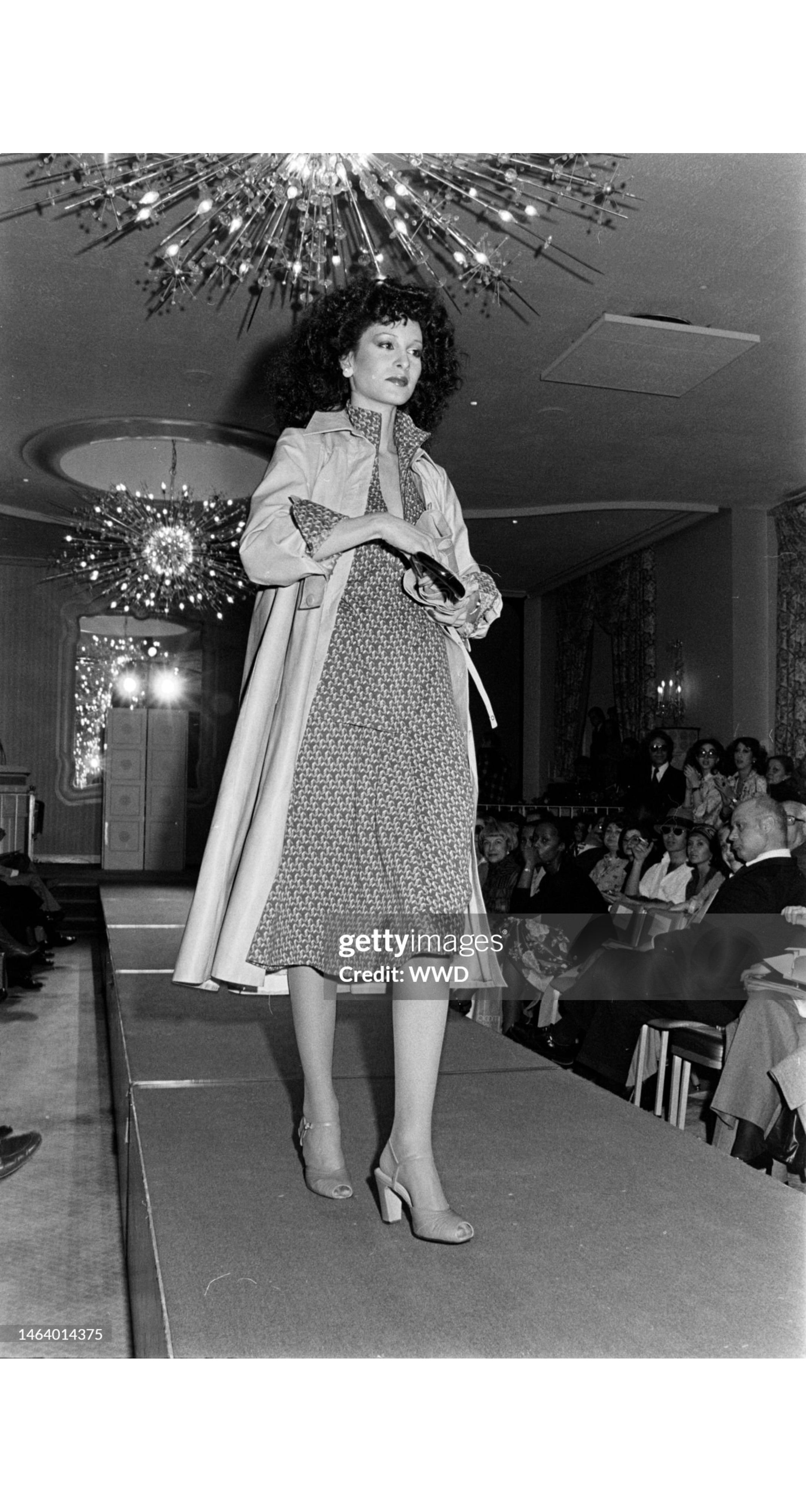 1975 Swirl Print Cotton Jersey Mock Neck Dress