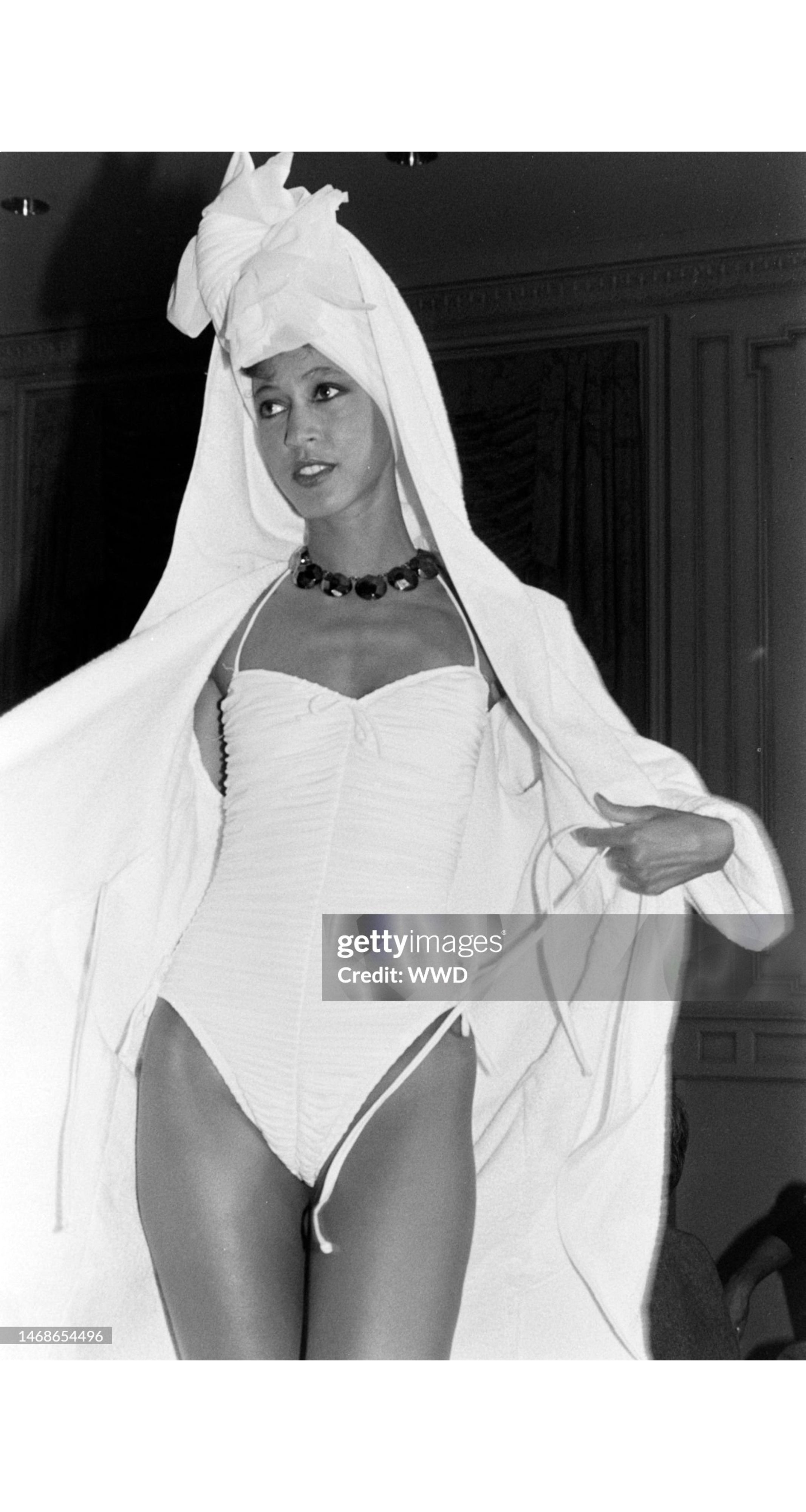 1983 Black Ruched Halter One-Piece Swimsuit