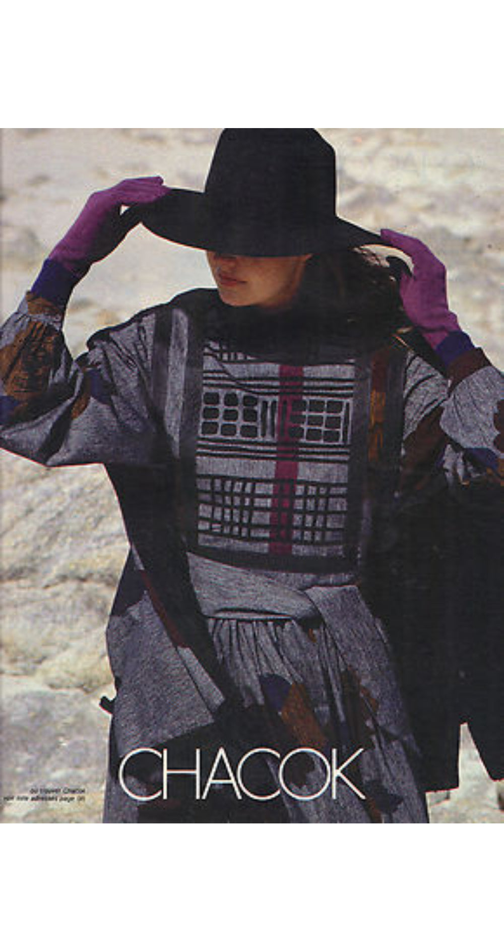 1983 F/W Ad Campaign Floral Plum Cotton Bib Dress