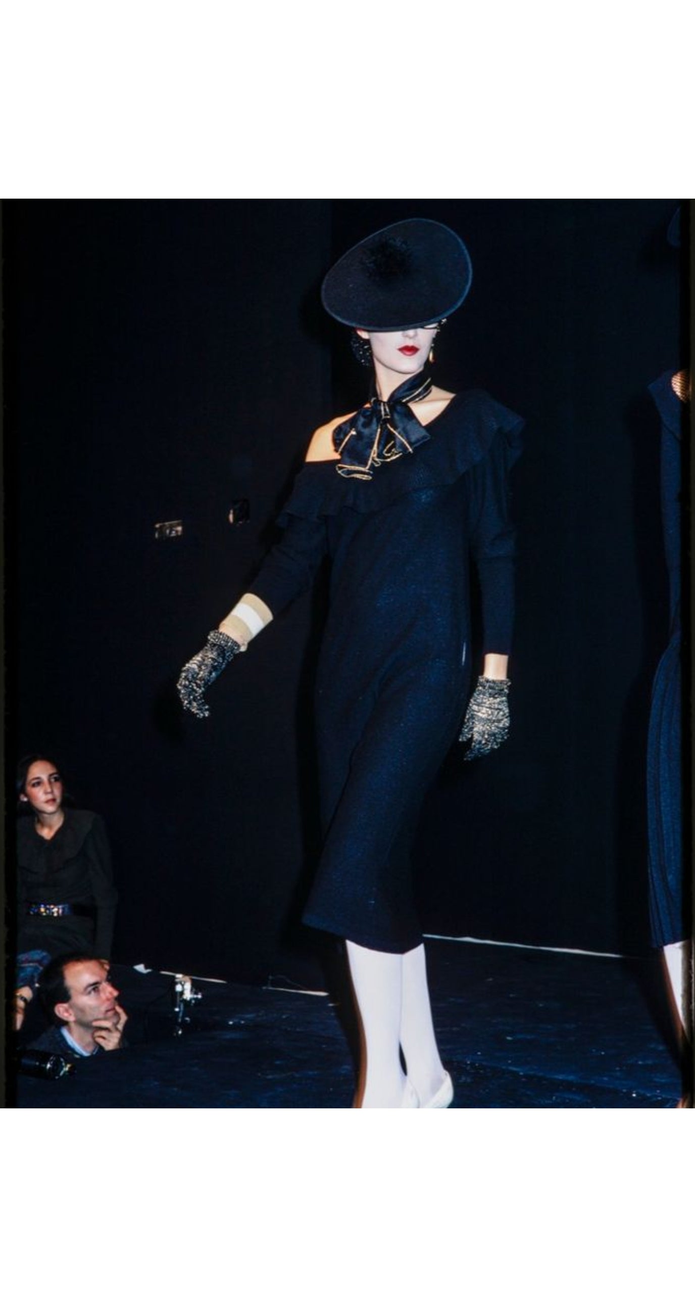 1982 S/S Indigo Wool Knit Ruffle Collar Dress