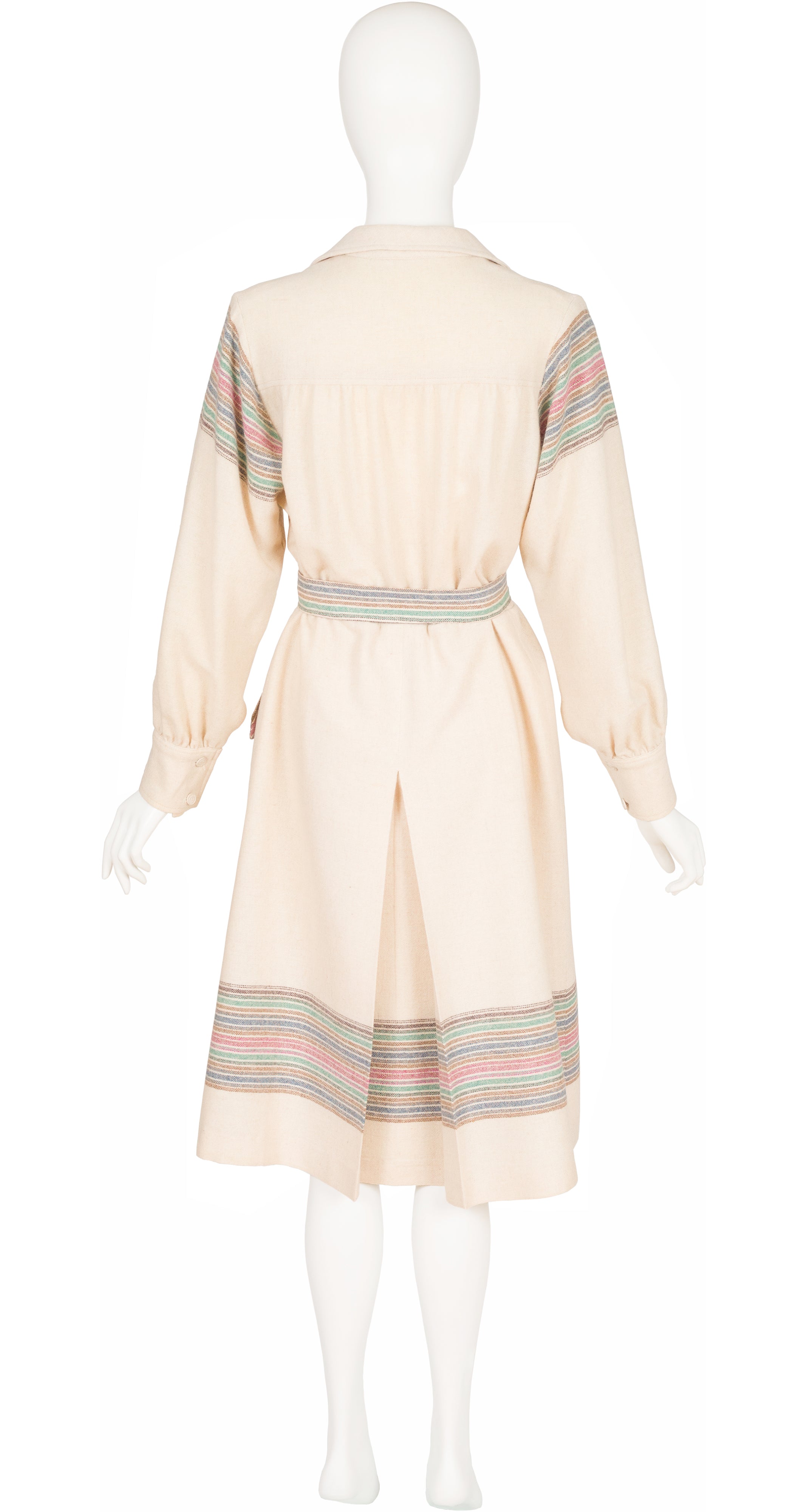 1976-77 F/W Striped Cashmere Balloon Sleeve Belted Dress