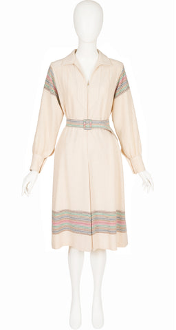 1976-77 F/W Striped Cashmere Balloon Sleeve Belted Dress