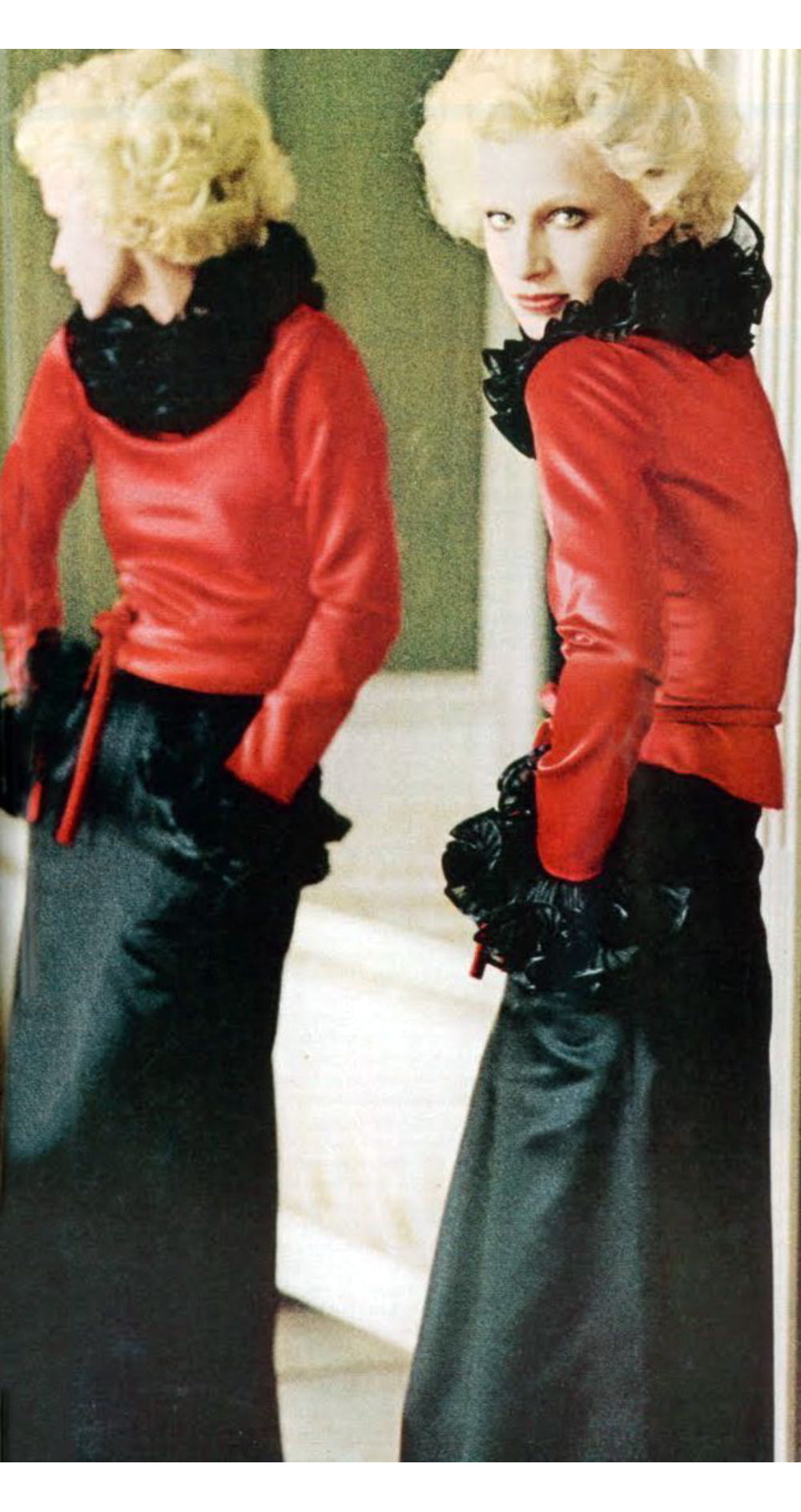1972-73 F/W Demi-Couture Red & Black Silk Satin Pierrot Evening Set