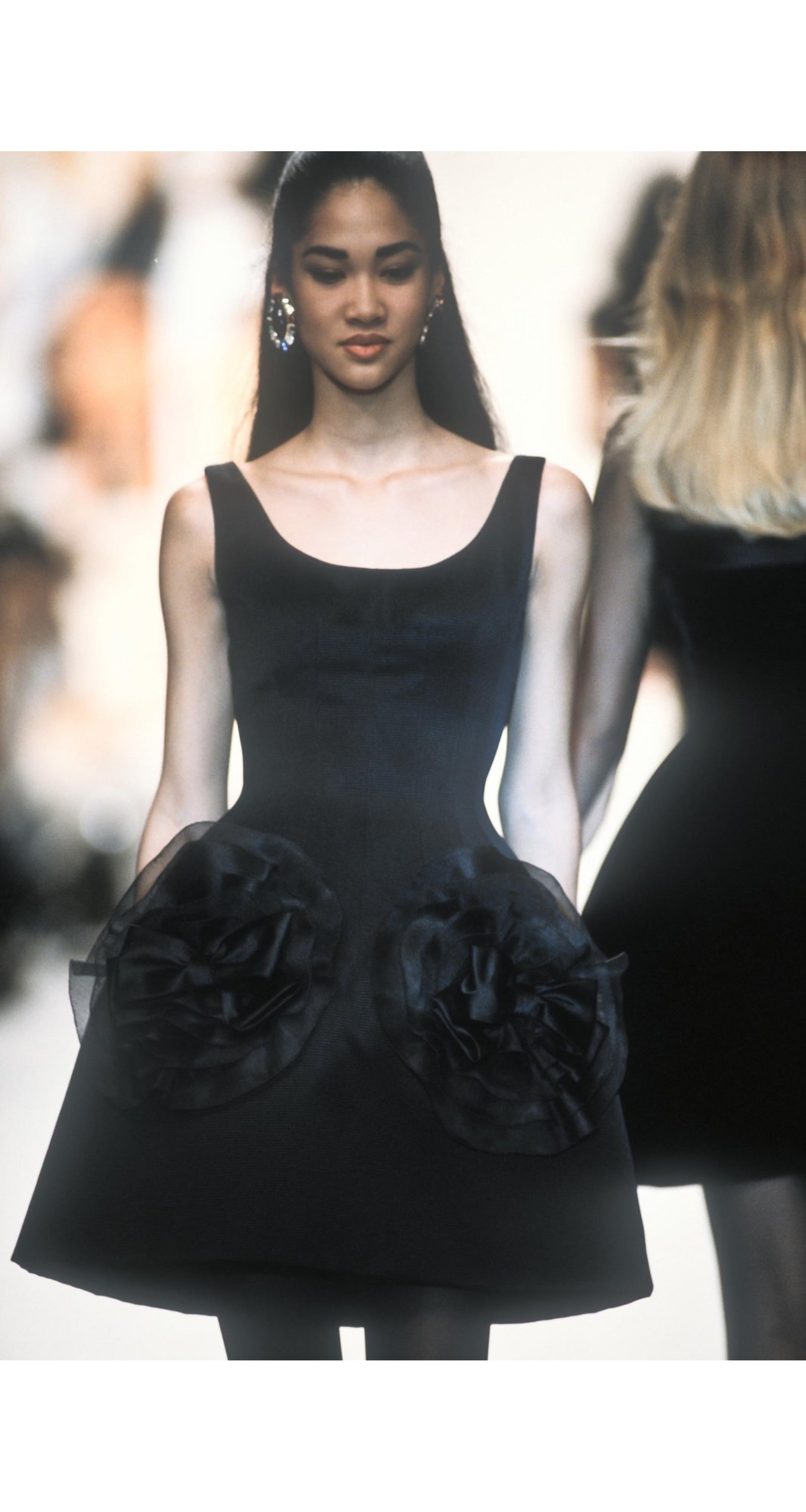 1991-92 F/W Black Silk Faille Ruffle Bow Cocktail Mini Dress