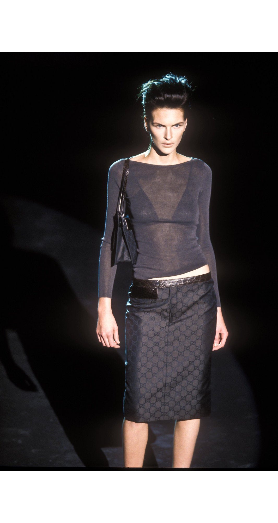 1998 S/S 'GG' Monogram Print Black Pencil Skirt