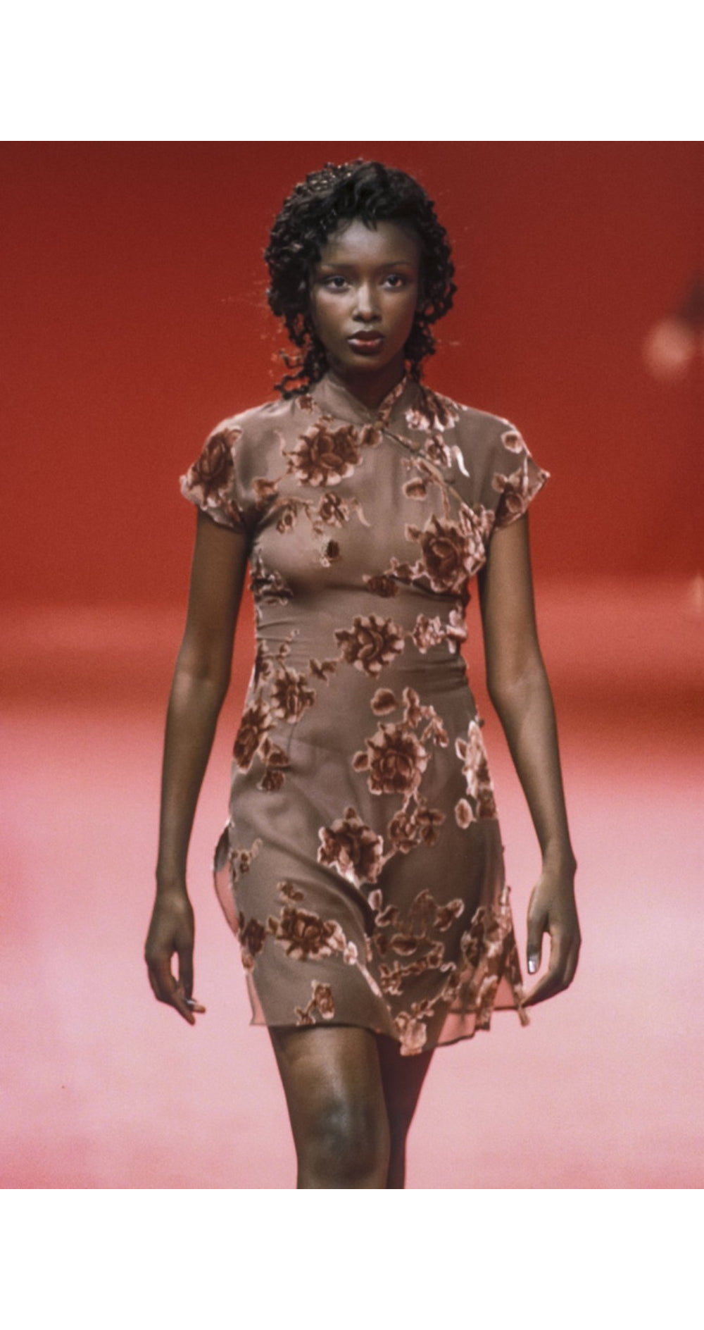 1998 S/S Leaf Design Burnout Velvet Dress