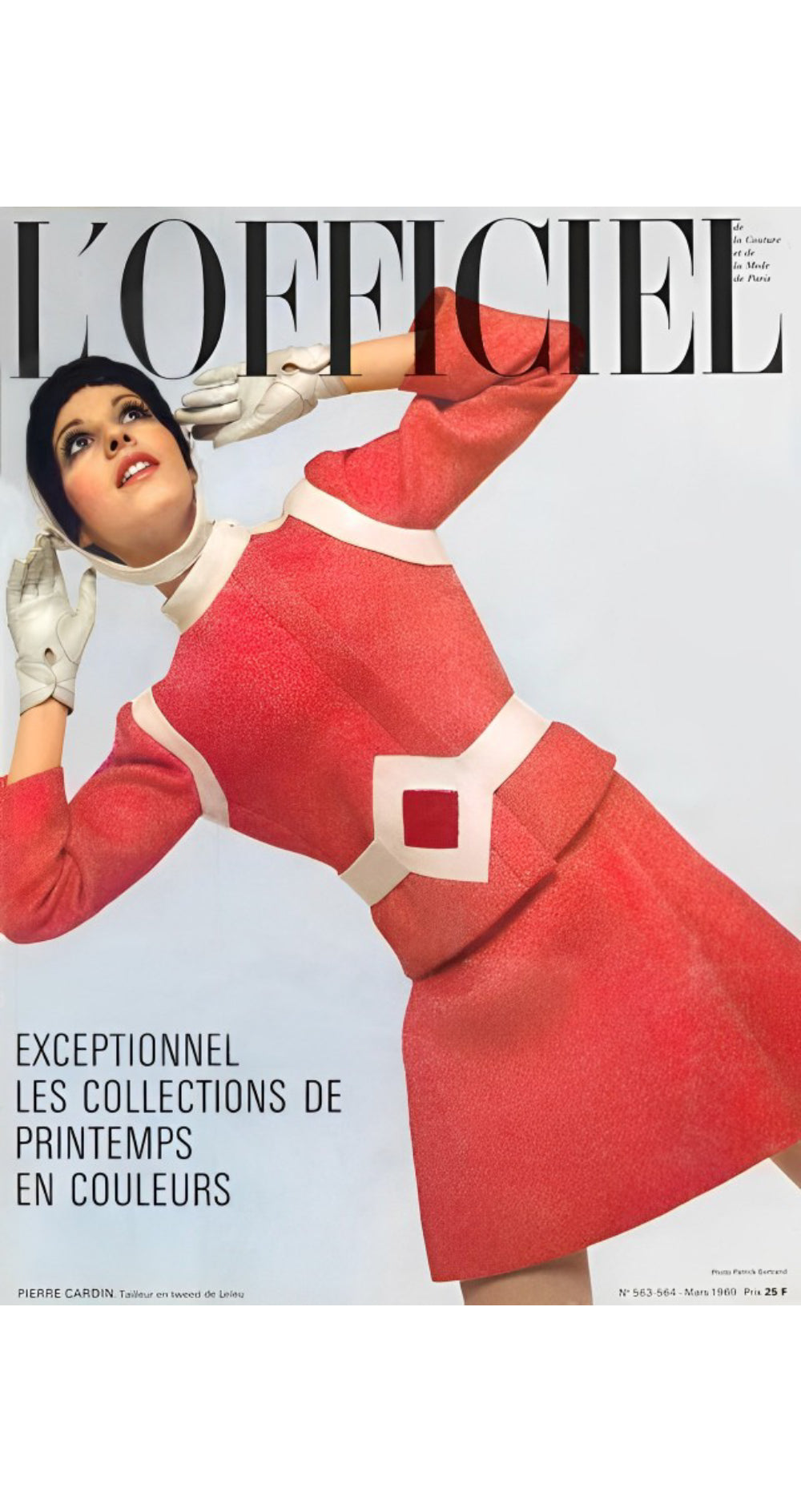 Woman wearing a Pierre Cardin space age coat on the cover of L'Officiel Magazine