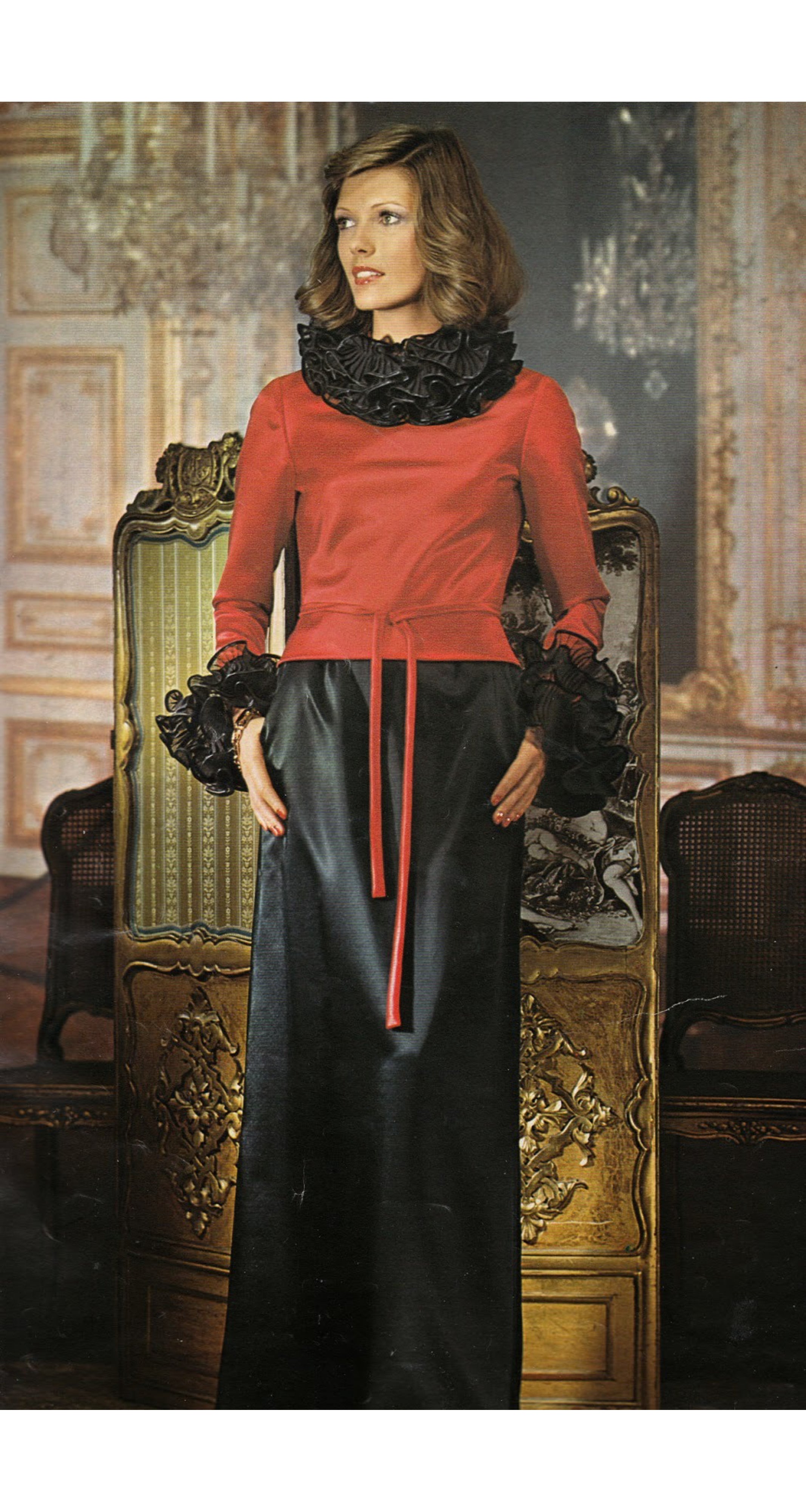 1972-73 F/W Demi-Couture Red & Black Silk Satin Pierrot Evening Set