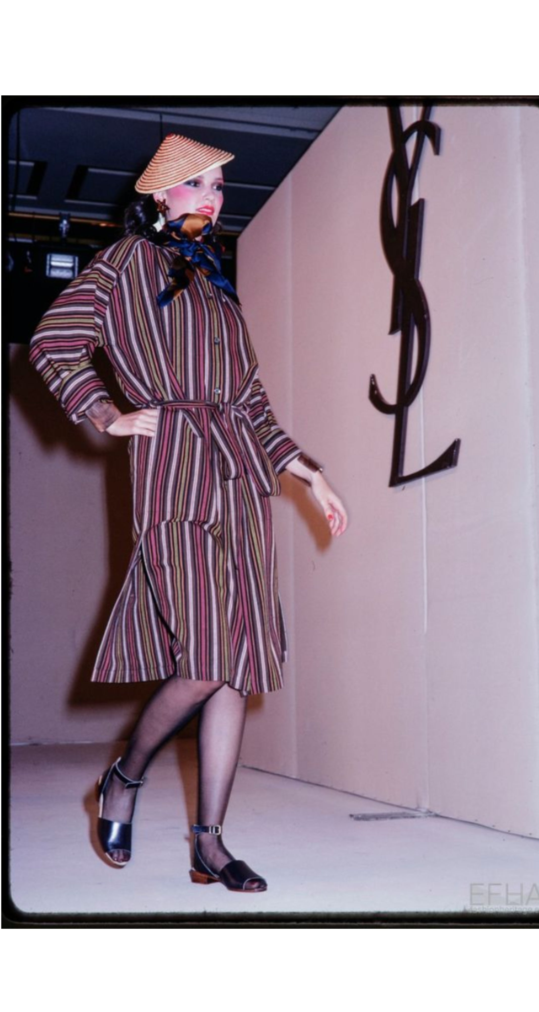 1979 S/S Striped Woven Cotton Belted Shirt Dress