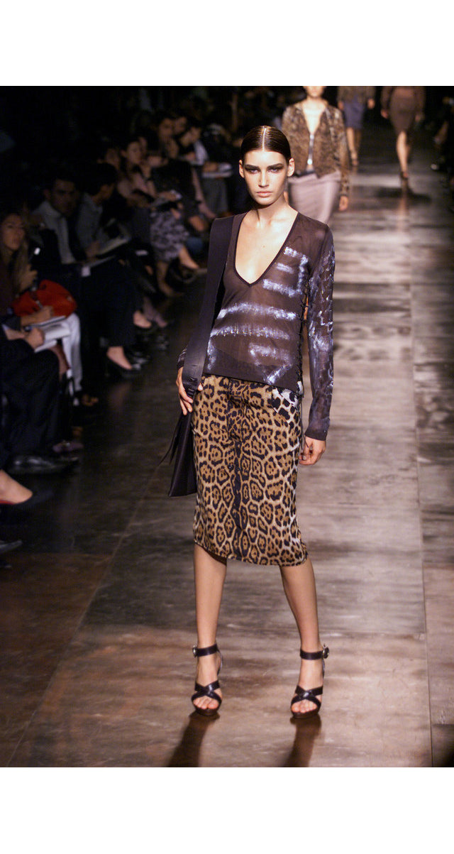 2002 S/S NWT Leopard Print Silk Chiffon Knee-Length Skirt