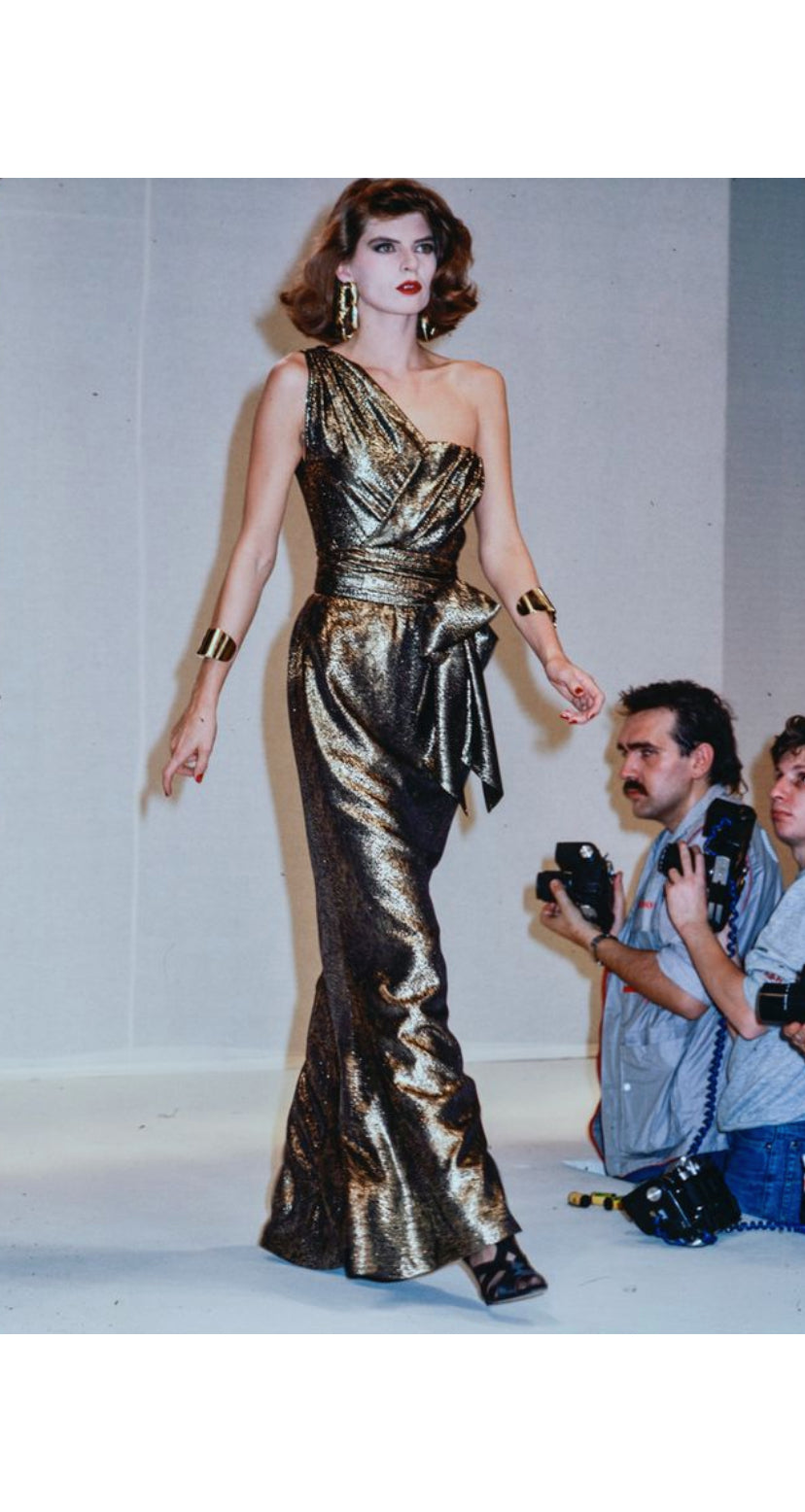 1986-87 F/W Gold Metallic Snake Print One-Shoulder Top
