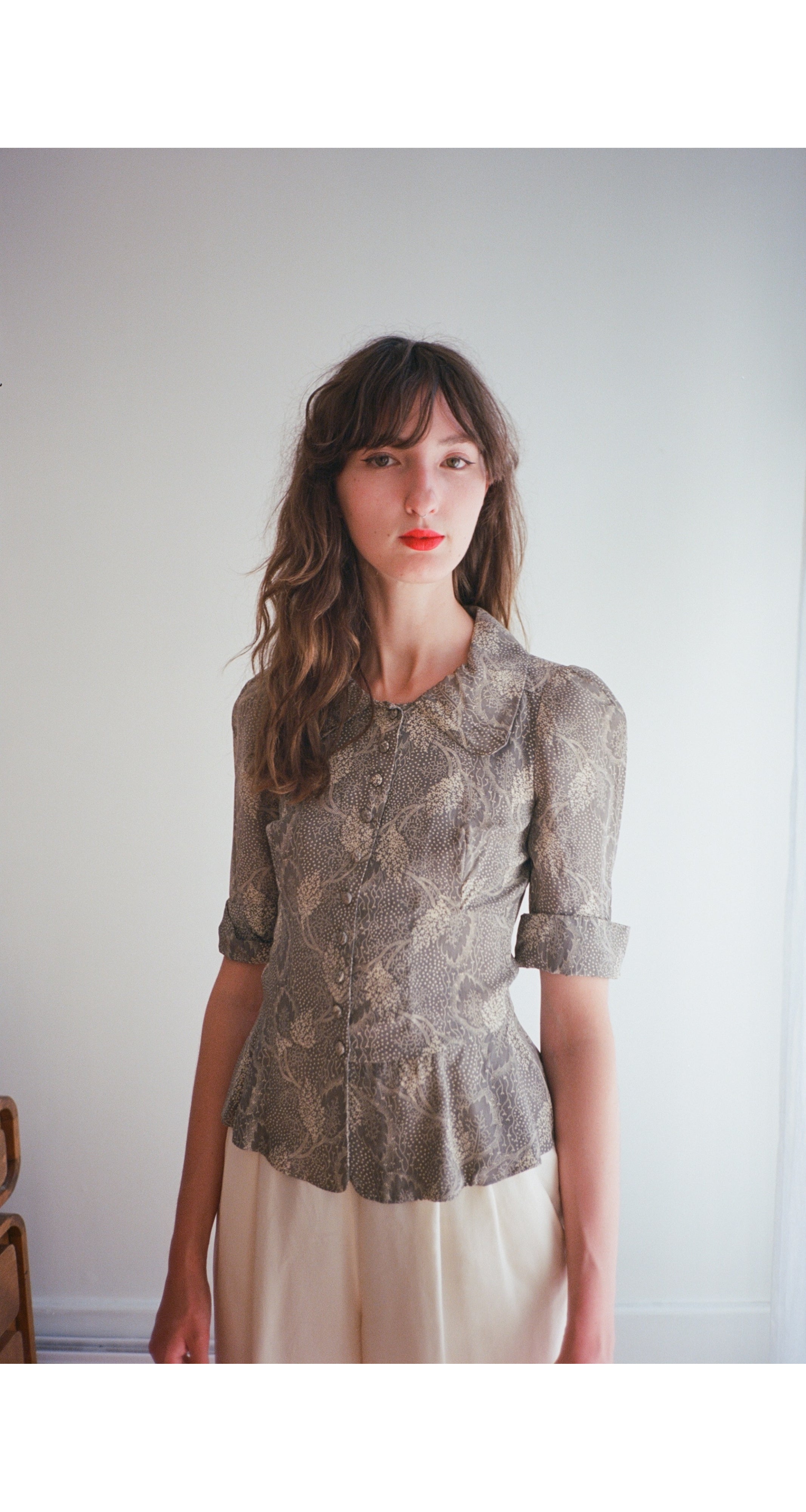 1971 Documented Leaf Print Peplum Blouse