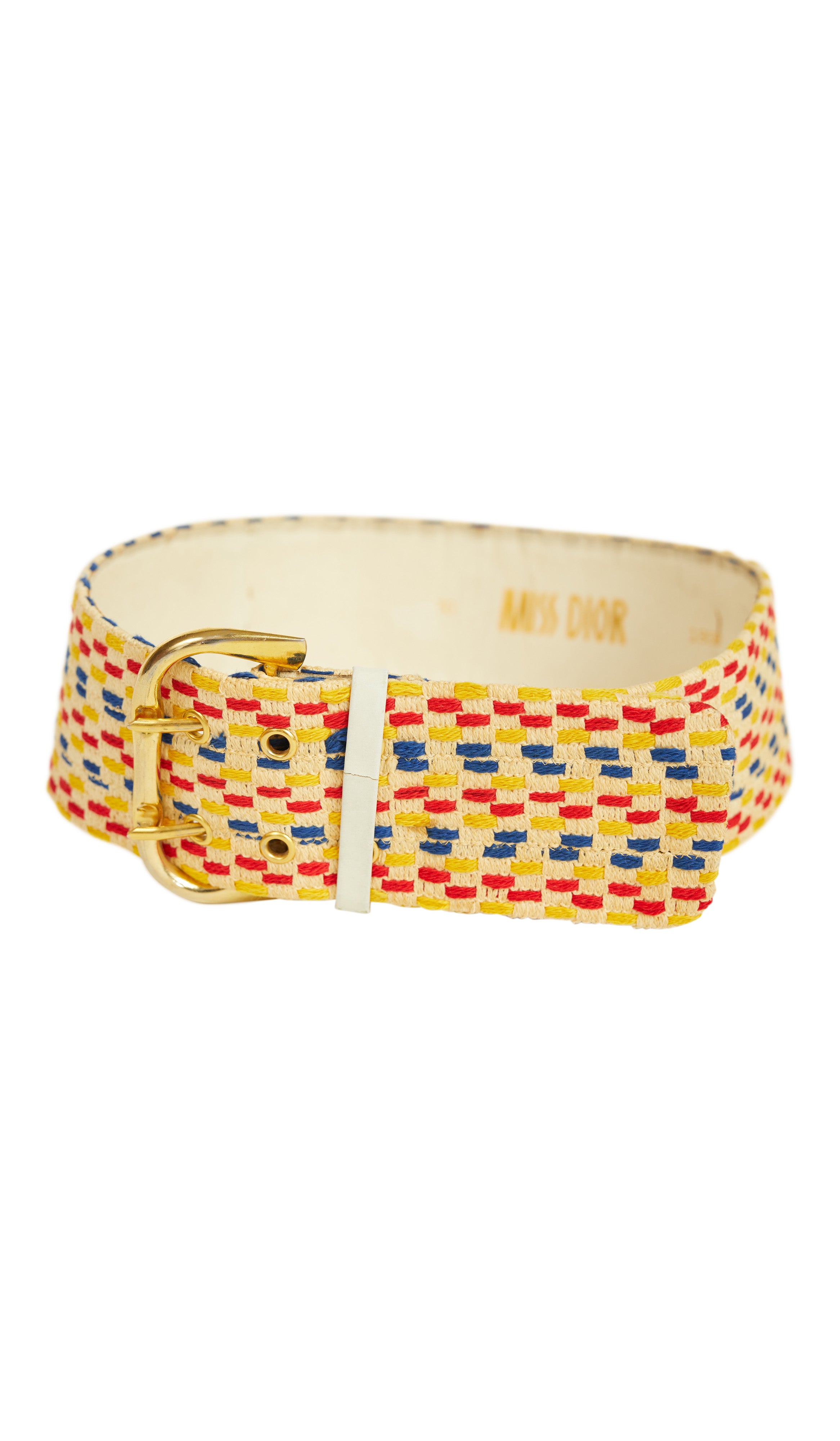 c. 1970 Miss Dior Mod Wide Fabric & Leather Belt