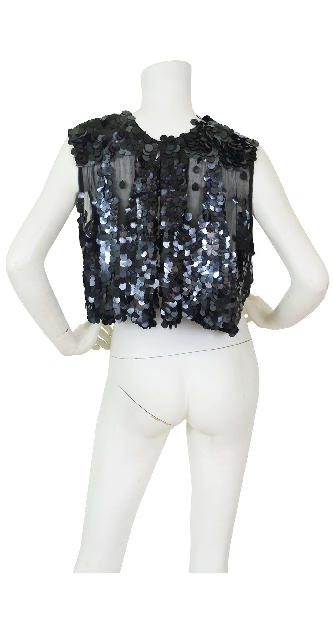 1920s Large Black Paillette Sequin Silk Chiffon Evening Top