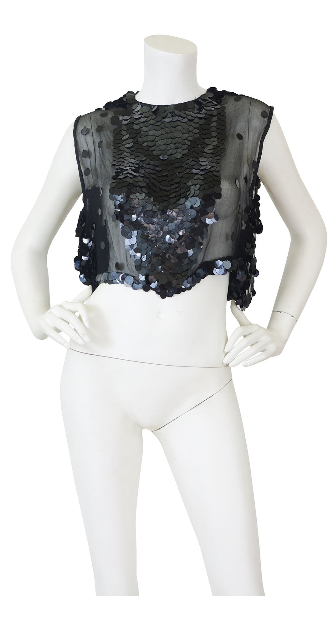 1920s Large Black Paillette Sequin Silk Chiffon Evening Top