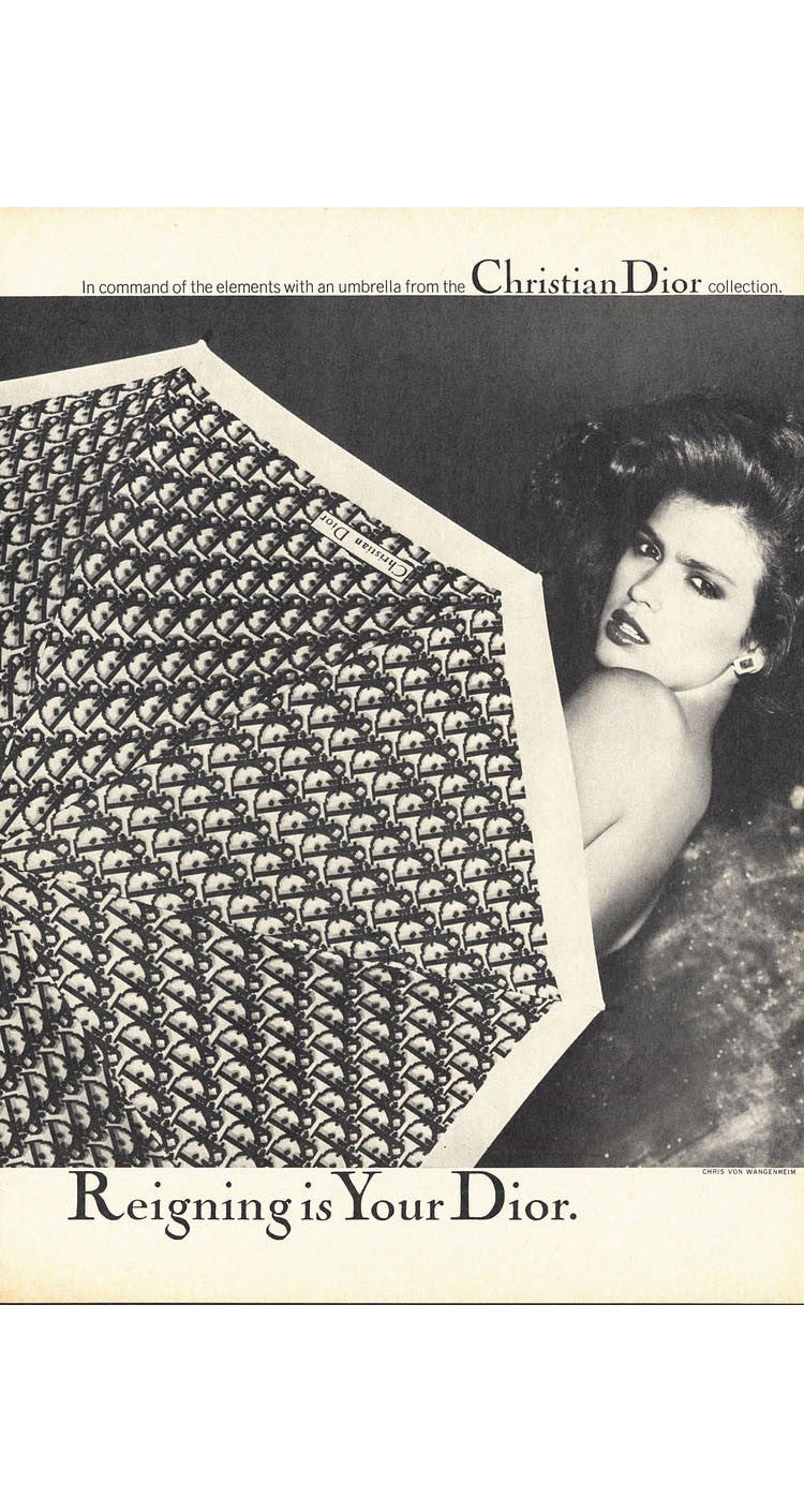 c.1979 Gia Carangi Ad Campaign Navy Monogram Umbrella