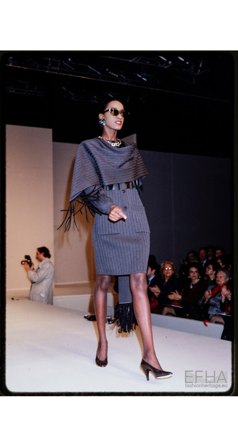 1989-90 F/W Runway Black Leather Fringe Sweater Dress