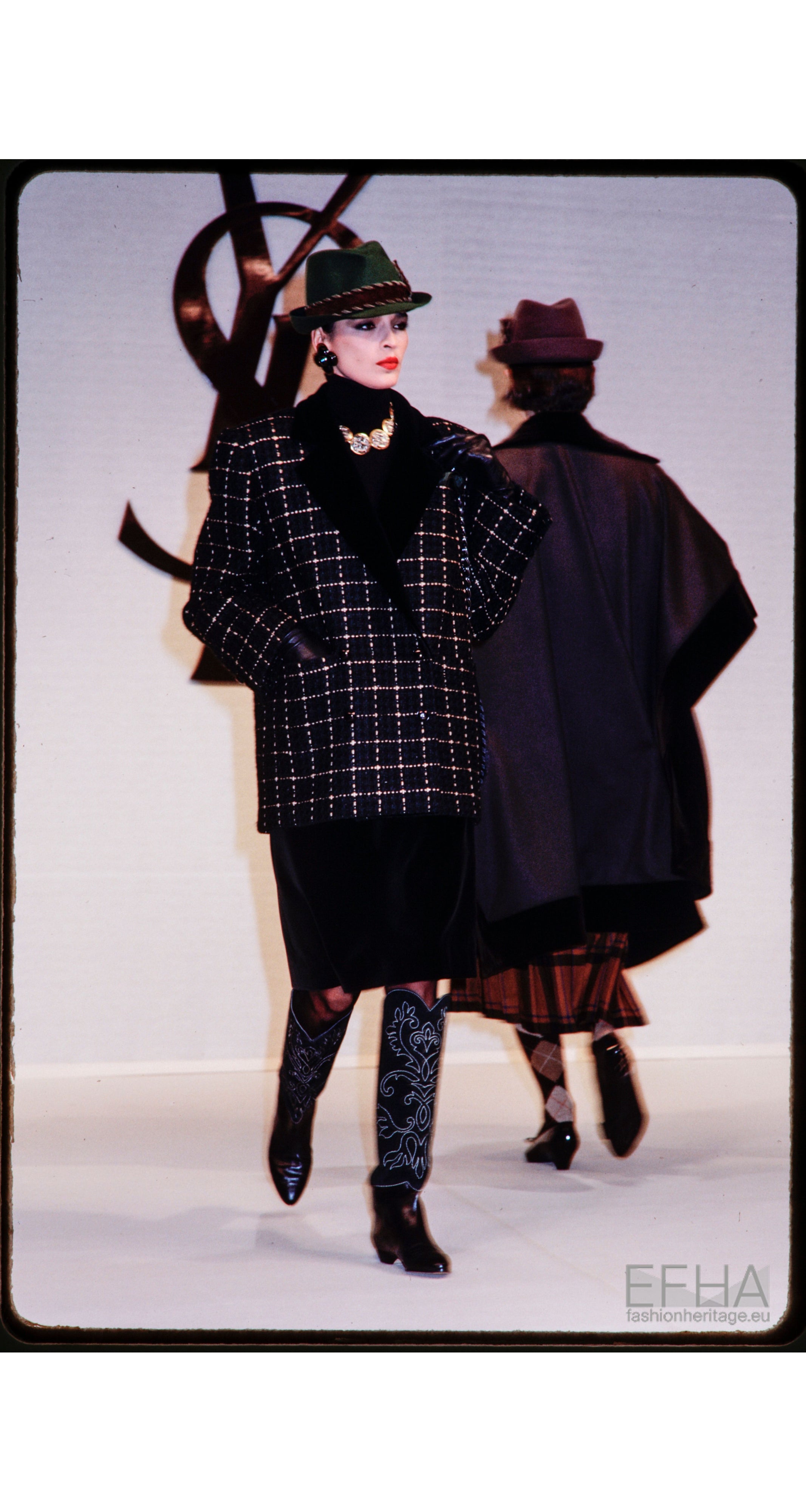 1984-85 F/W Green & Black Plaid Wool Velvet Collar Jacket