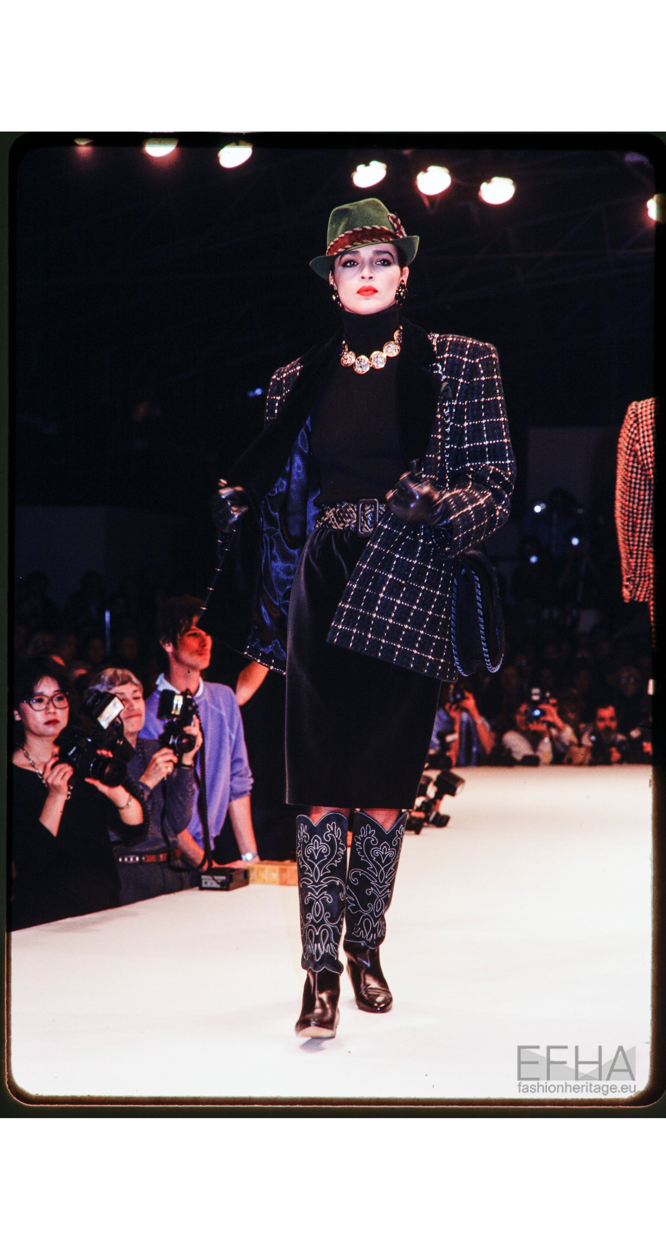 1984-85 F/W Green & Black Plaid Wool Velvet Collar Jacket