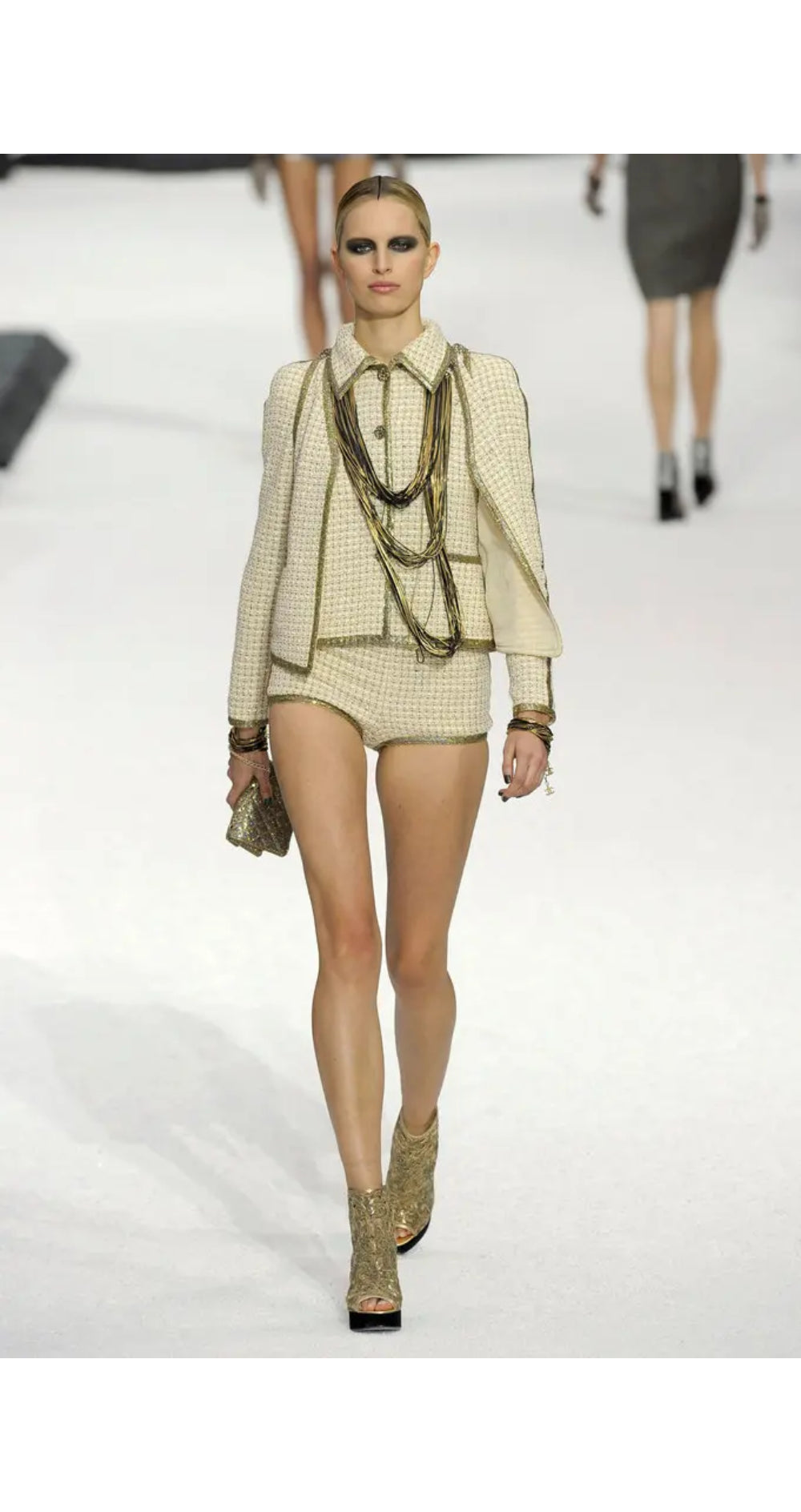 2011 S/S Sample Yellow Tweed Glitter Trim Hot Pants