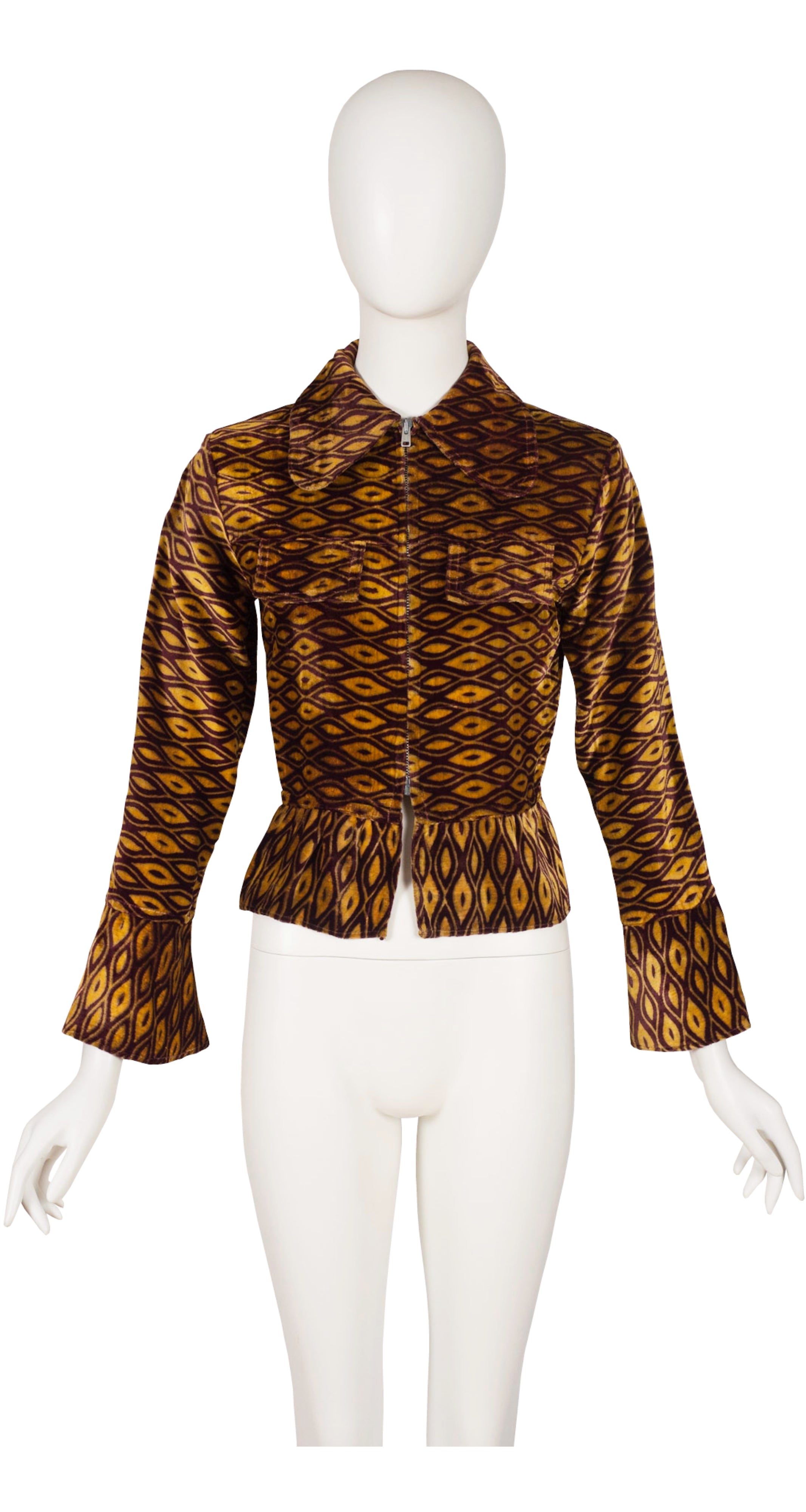 1970s Indian Rayon Velvet Zip-Up Collared Jacket
